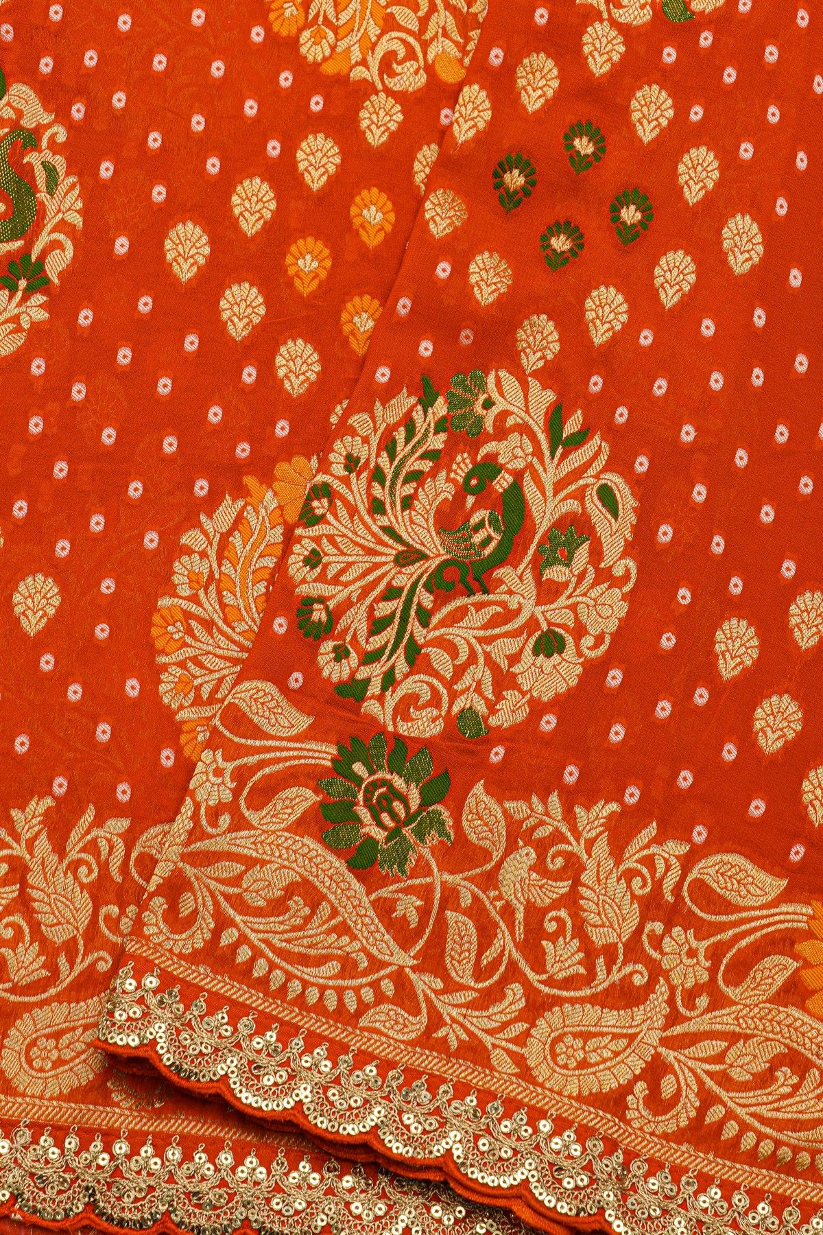 Designer Georgette Red Saree With Florals And Sequins Work Border