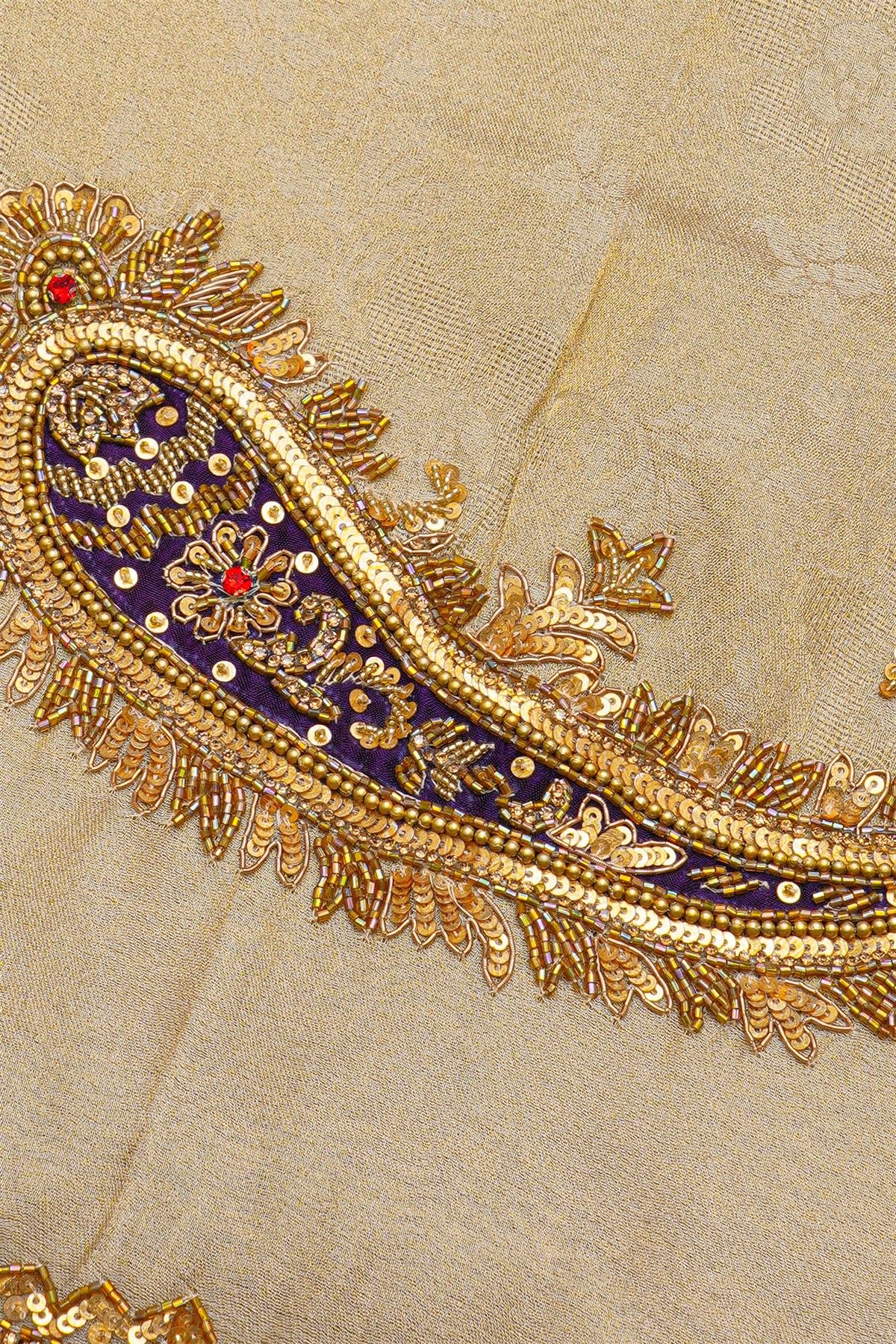 Designer Satin Crepe Cream Saree With Waves Design With Kardhana Work Border