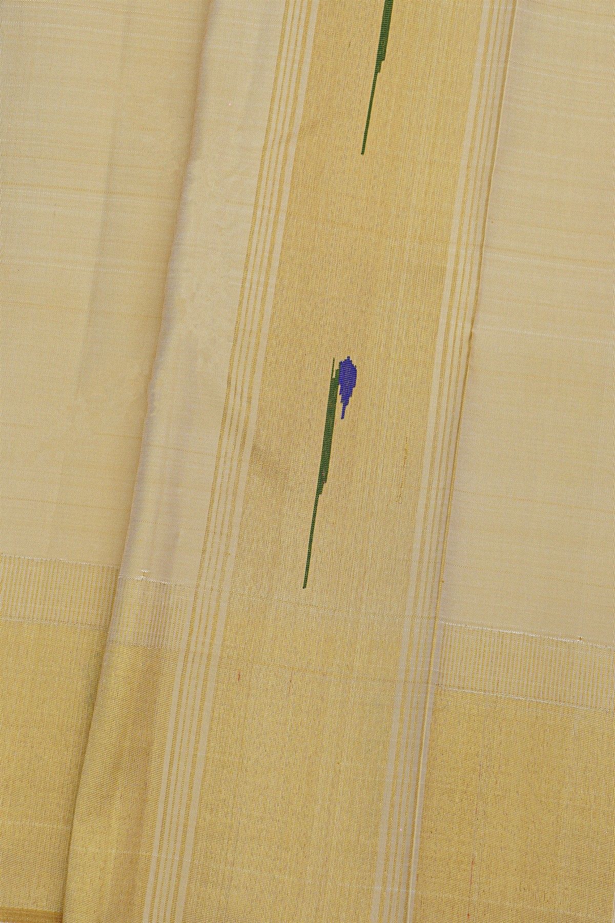 Kancheepuram Silk Cream Dhoti With Muniya Buttis Border
