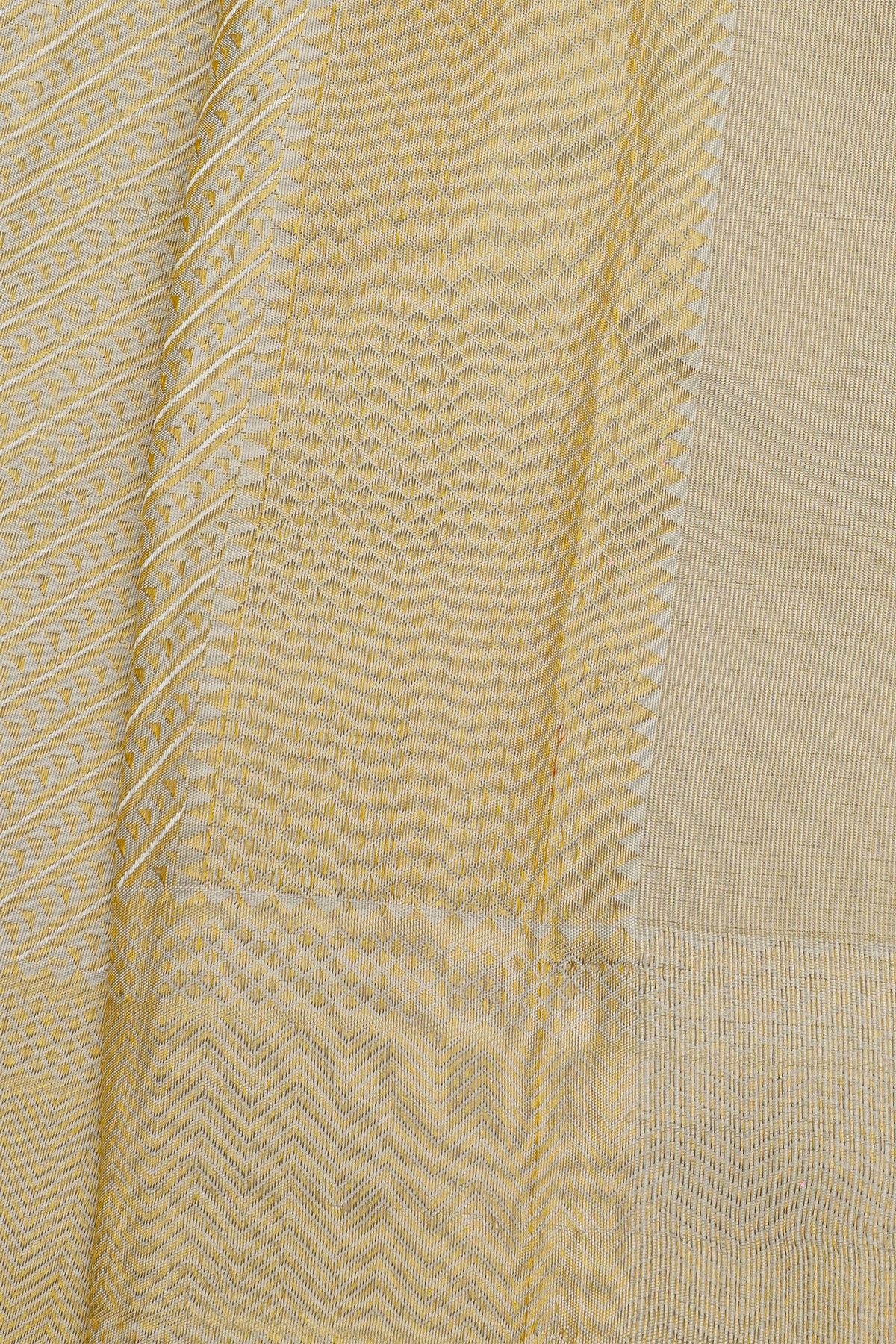 Kancheepuram Silk Off White Dhoti With Zig-Zag Lines Border