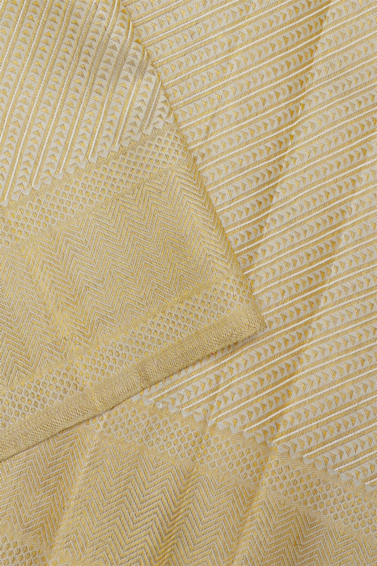 Kancheepuram Silk Off White Dhoti With Zig-Zag Lines Border