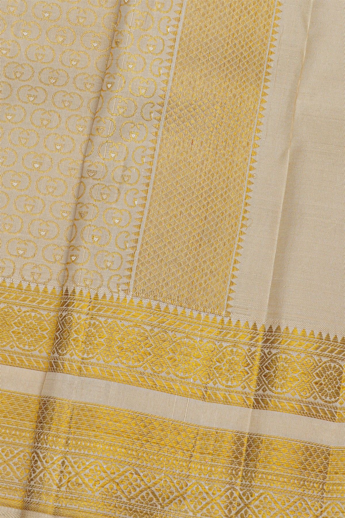 Kancheepuram Silk Off White Dhoti With Diamonds And Florals Border