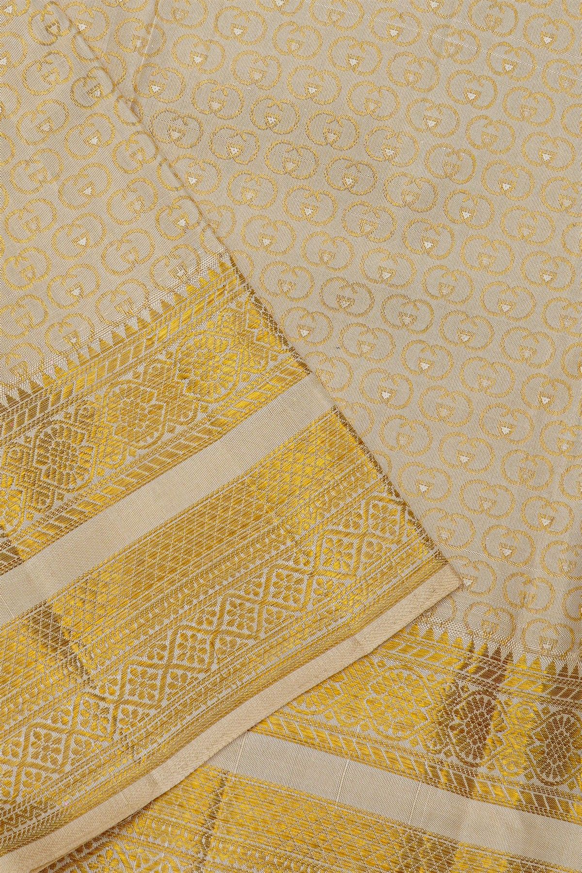 Kancheepuram Silk Off White Dhoti With Diamonds And Florals Border