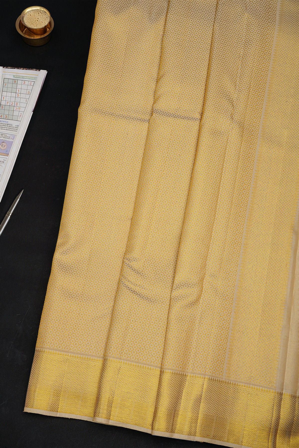 Kancheepuram Silk Cream Dhoti With Diamond Border