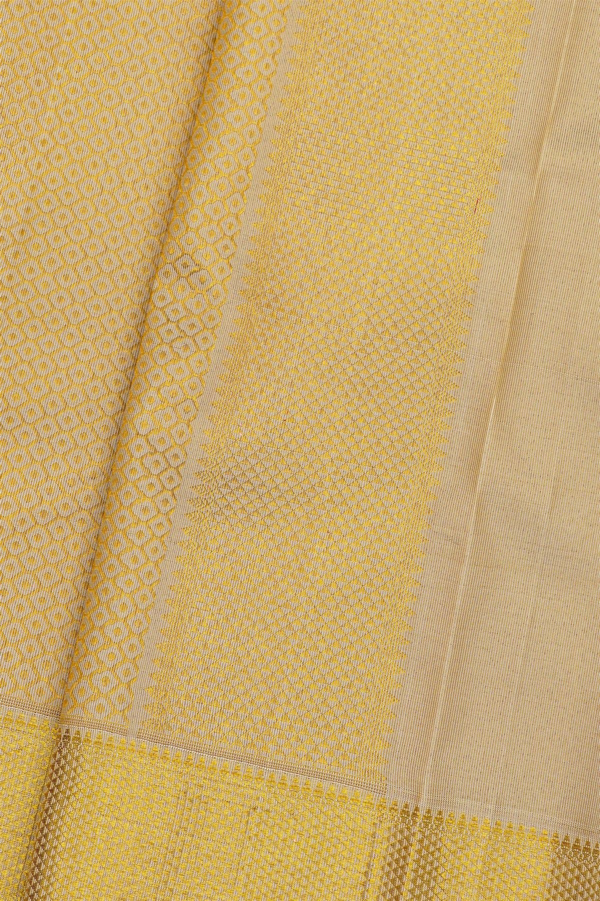 Kancheepuram Silk Cream Dhoti With Diamond Border