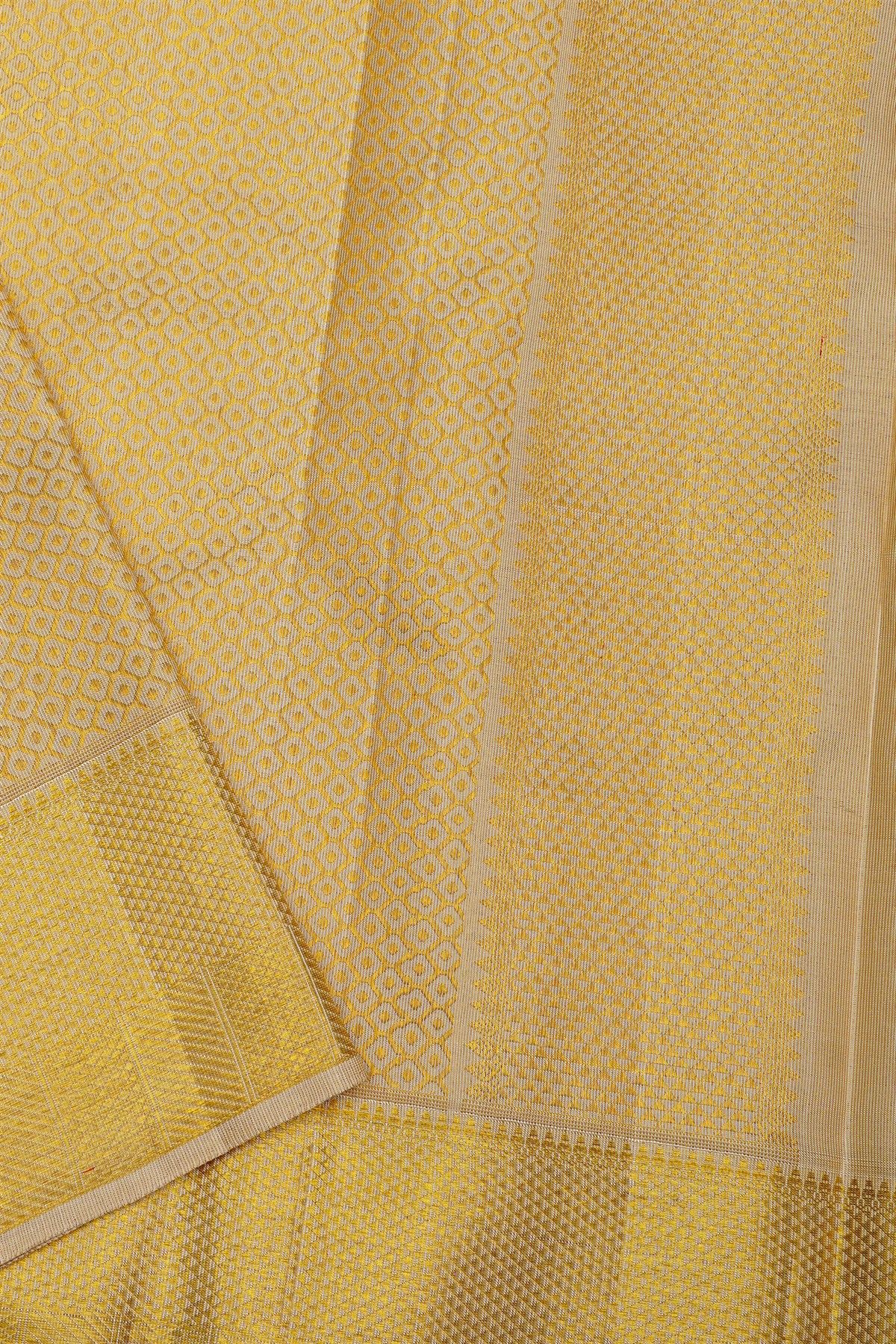 Kancheepuram Silk Cream Dhoti With Diamond Border