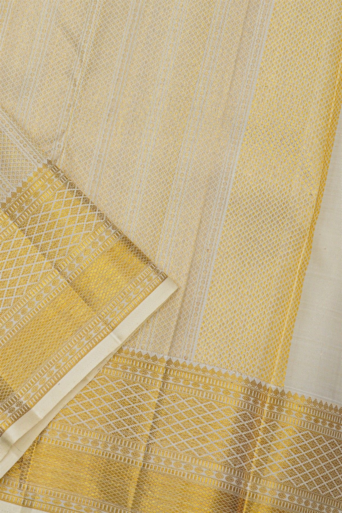 Kancheepuram Silk Off White Dhoti With Diamond Buttis