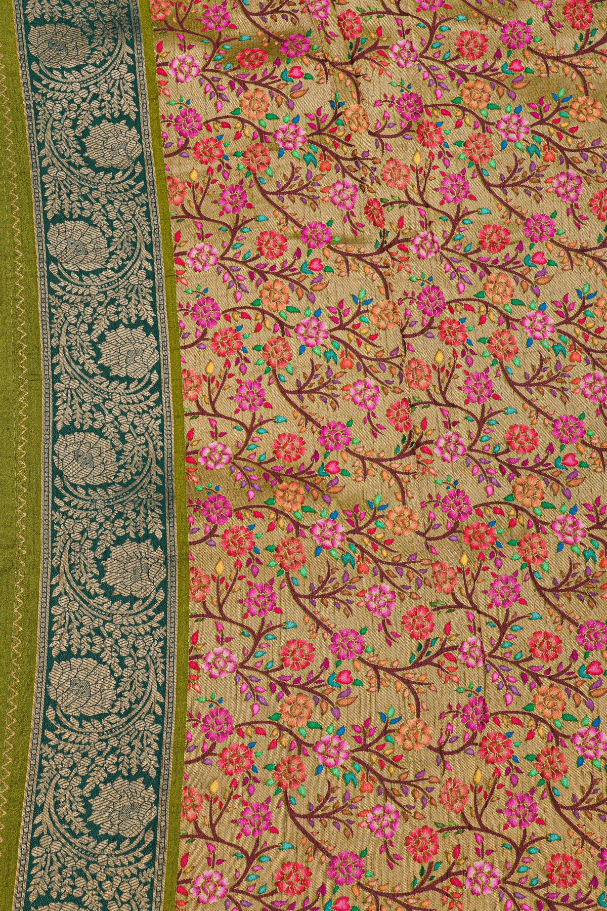 Banarasi Crepe Mehendi Green Saree