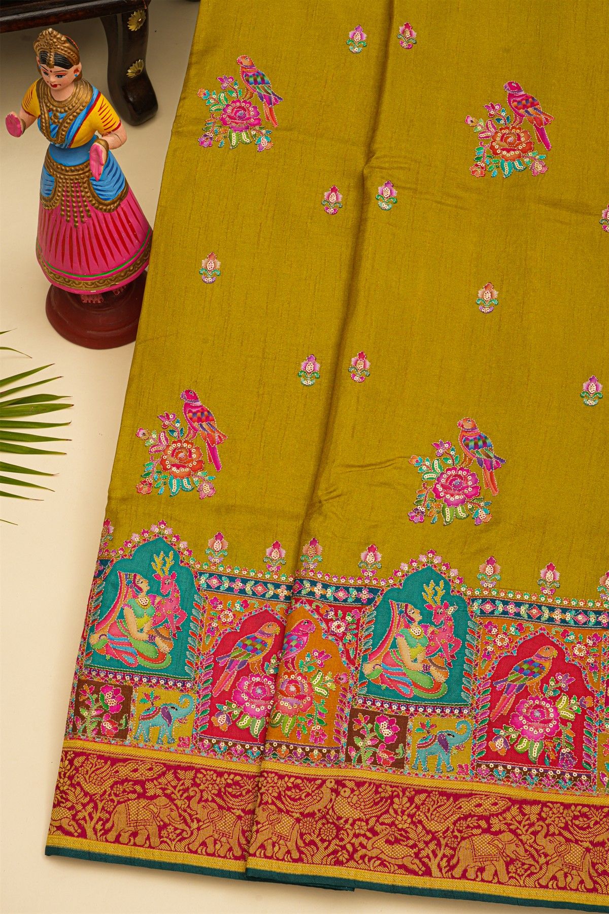 Banarasi Crepe Mehendi Green Saree