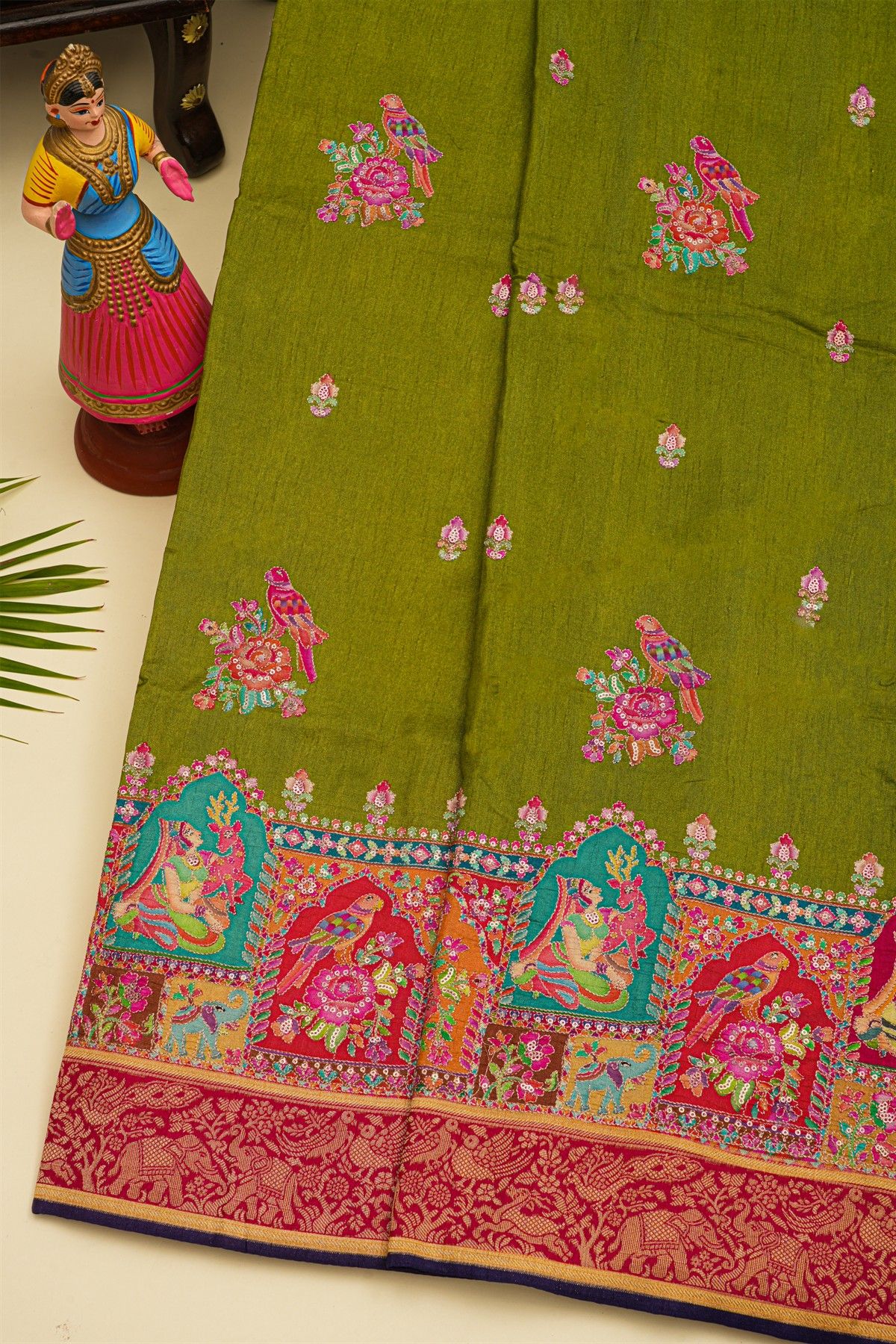 Banarasi Crepe Mehendi Green Saree