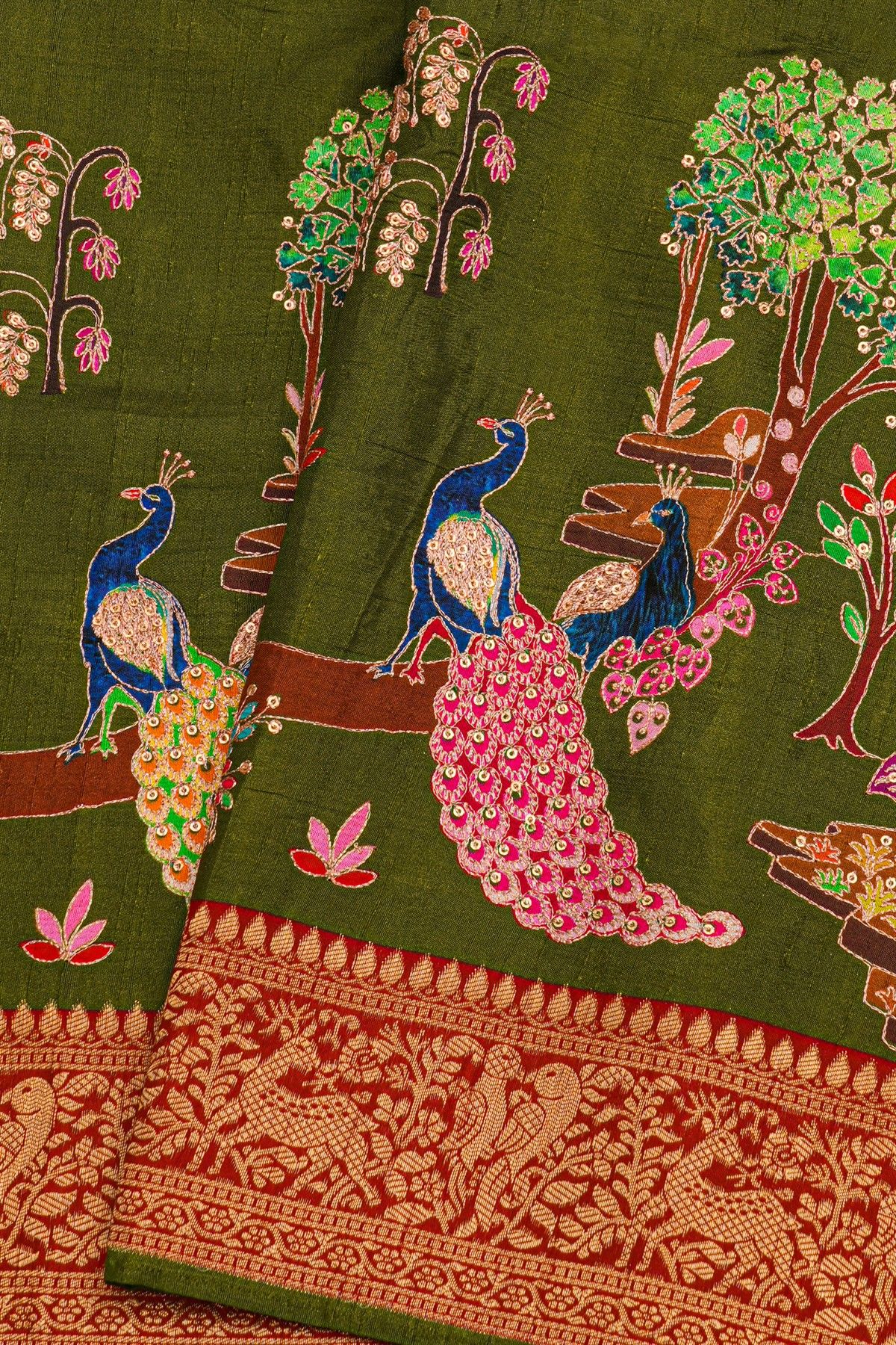 Banarasi Silk Mehendi Green Saree