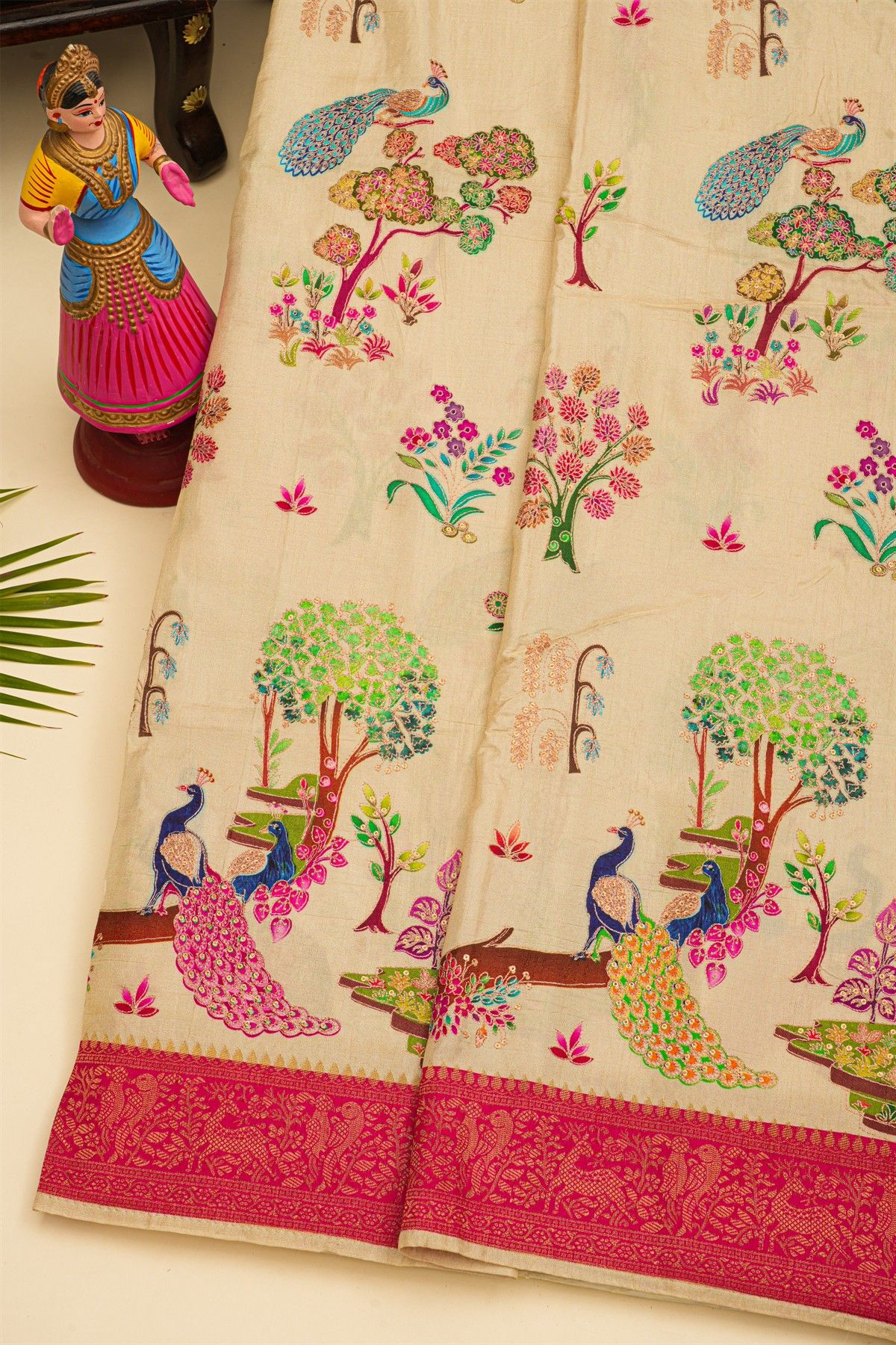 Banarasi Crepe Cream Saree