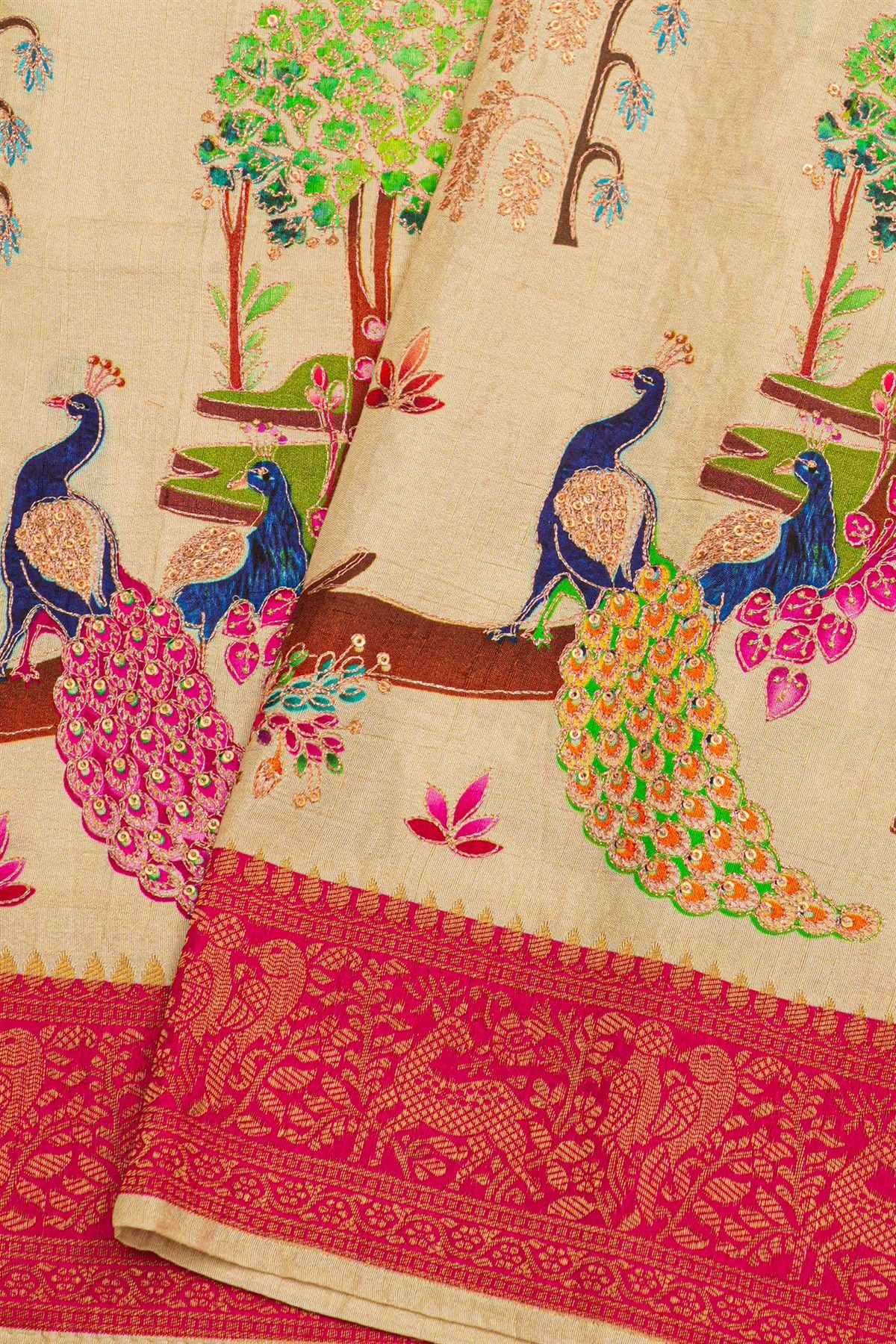 Banarasi Crepe Cream Saree