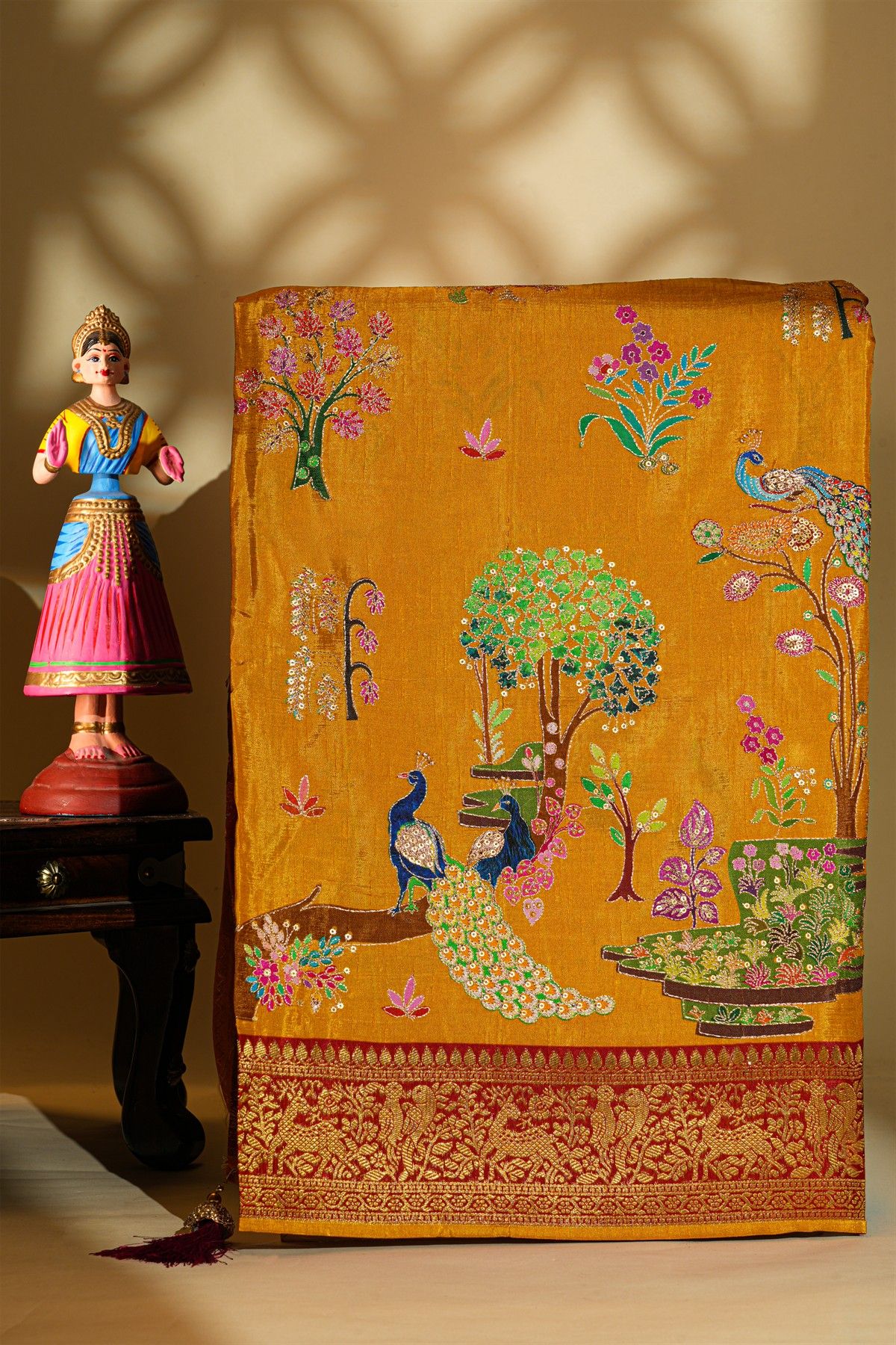 Banarasi Crepe Mustard Saree