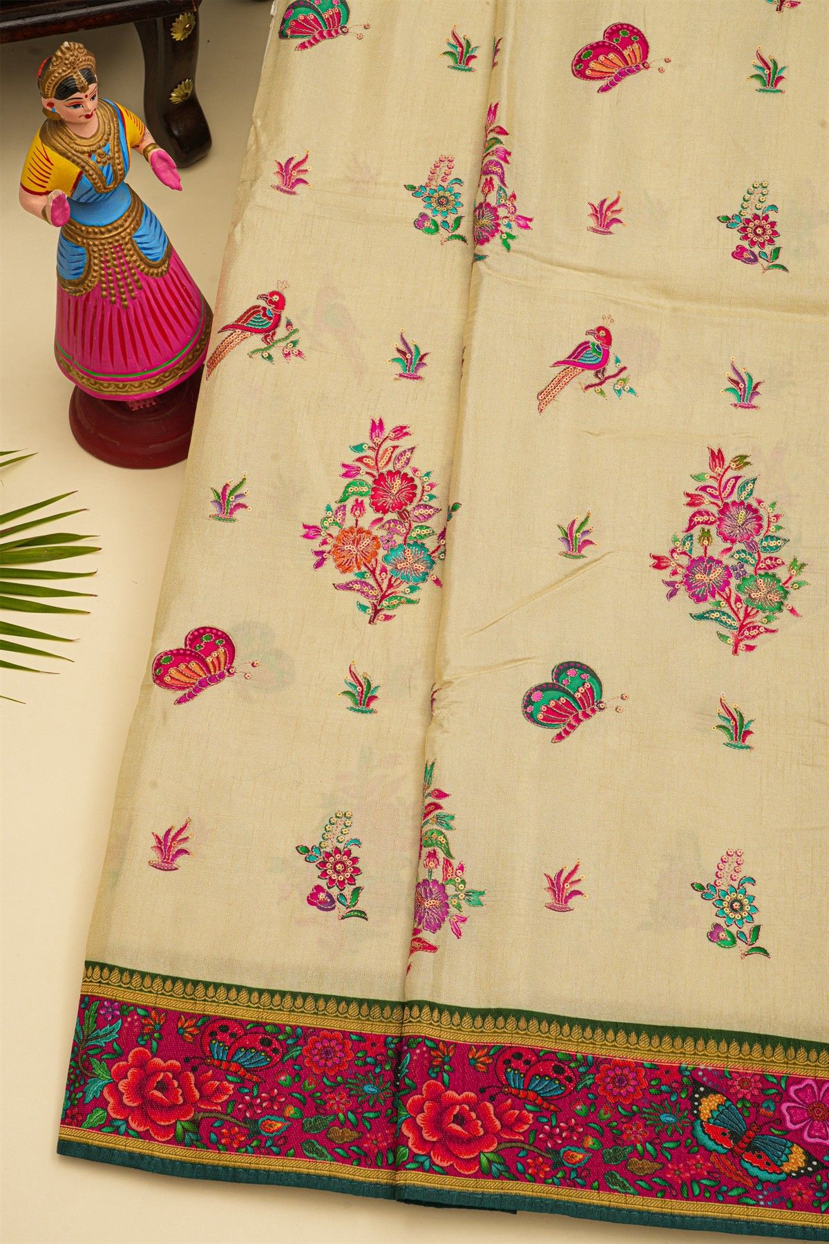 Banarasi Crepe Cream Saree