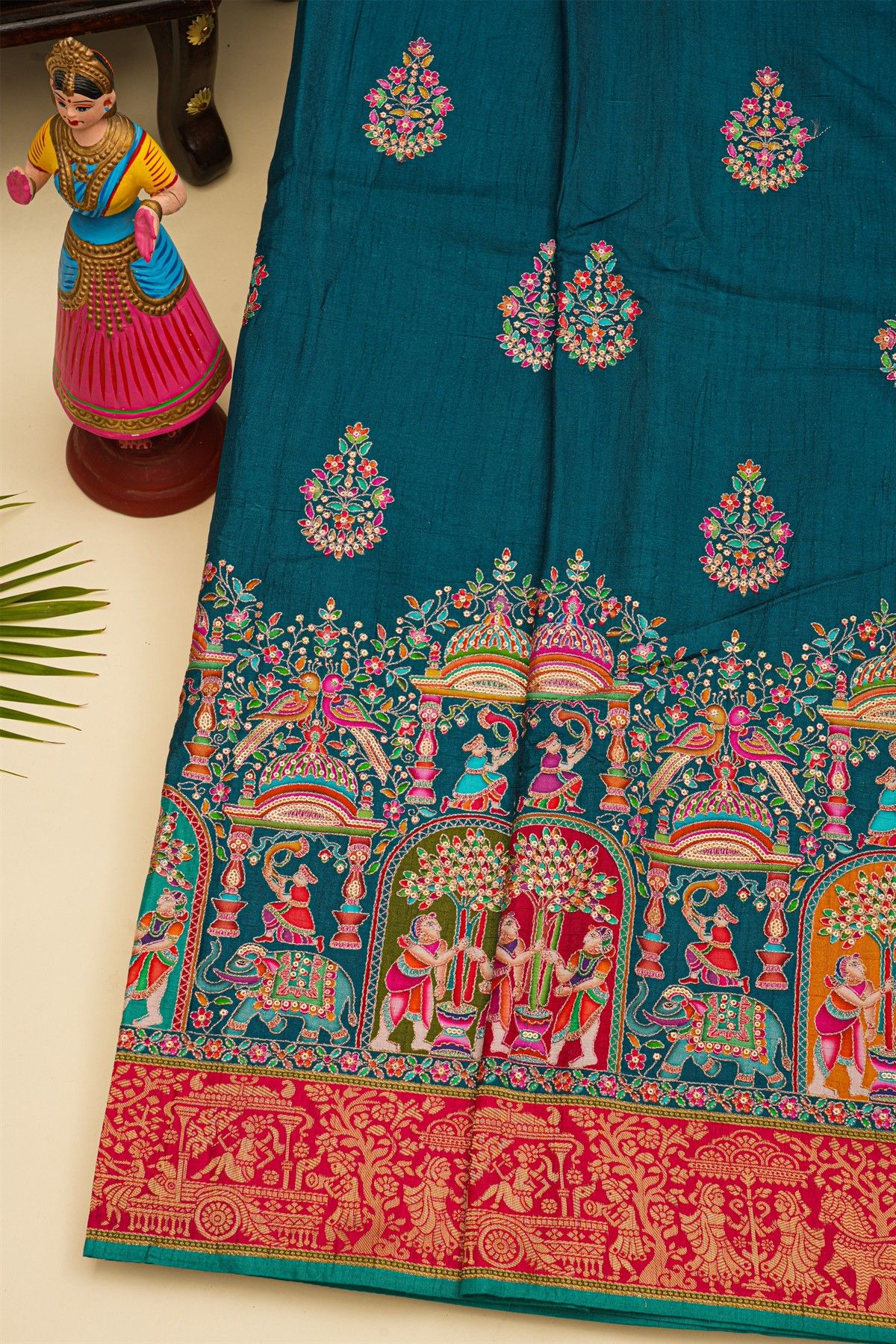 Banarasi Crepe Teal Blue Saree