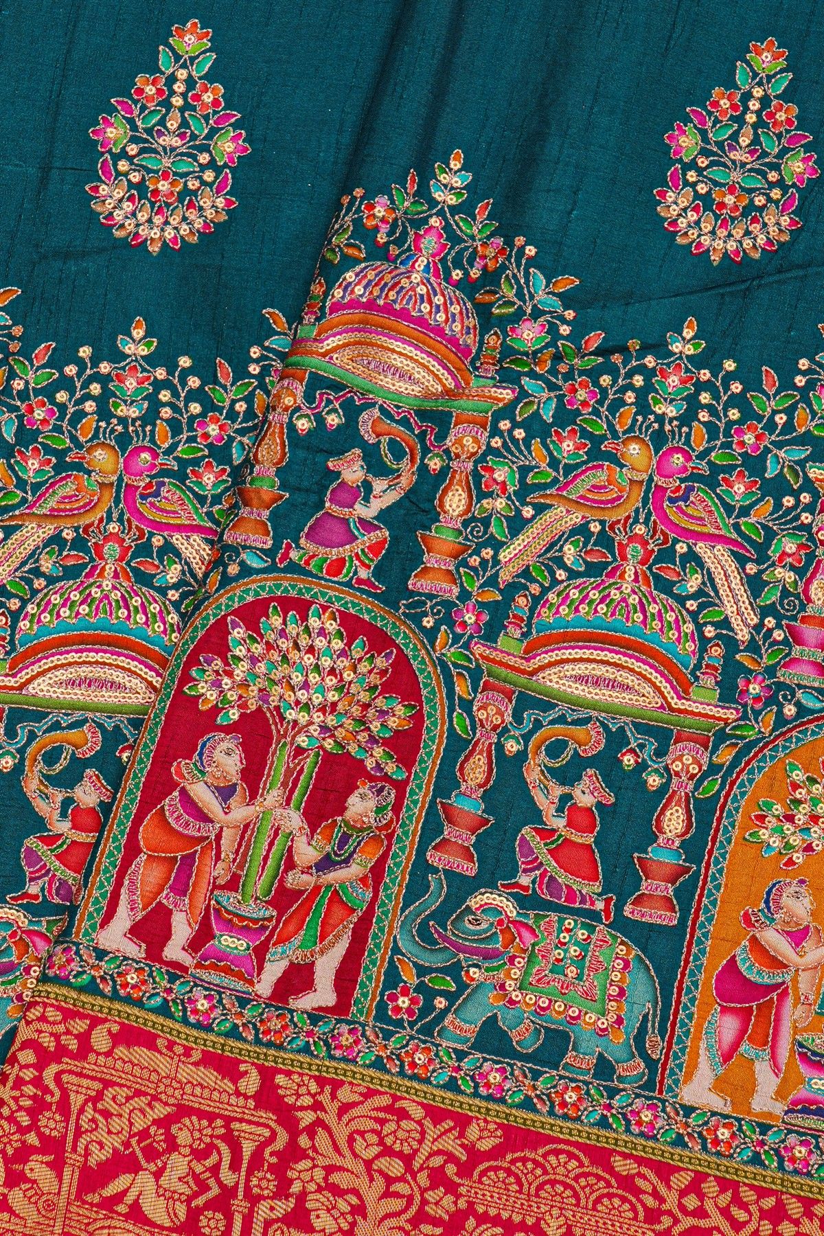 Banarasi Crepe Teal Blue Saree
