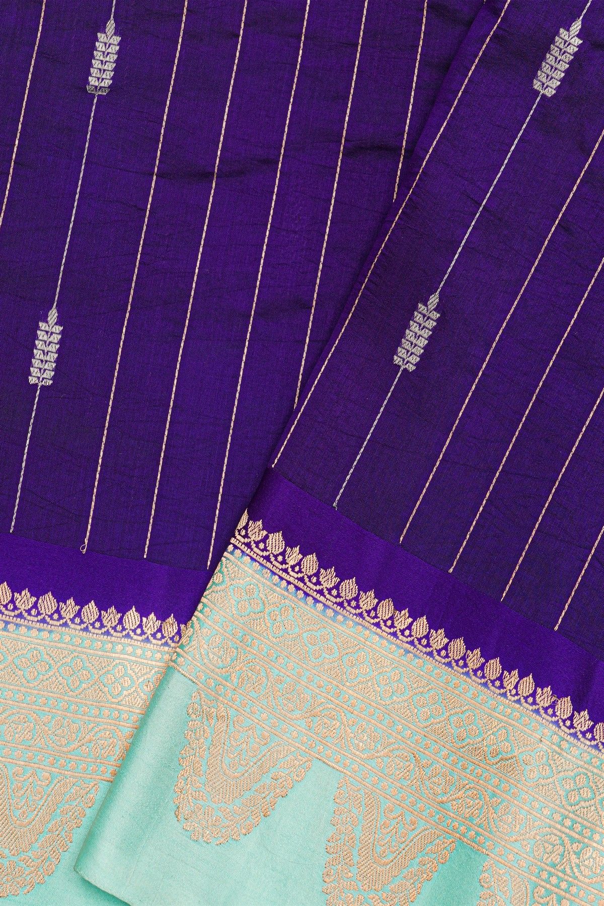 Fancy Matka Silk Purple Saree With Florals And Leaves With Zari Lines Body And Contrast Florals And Leaves Border
