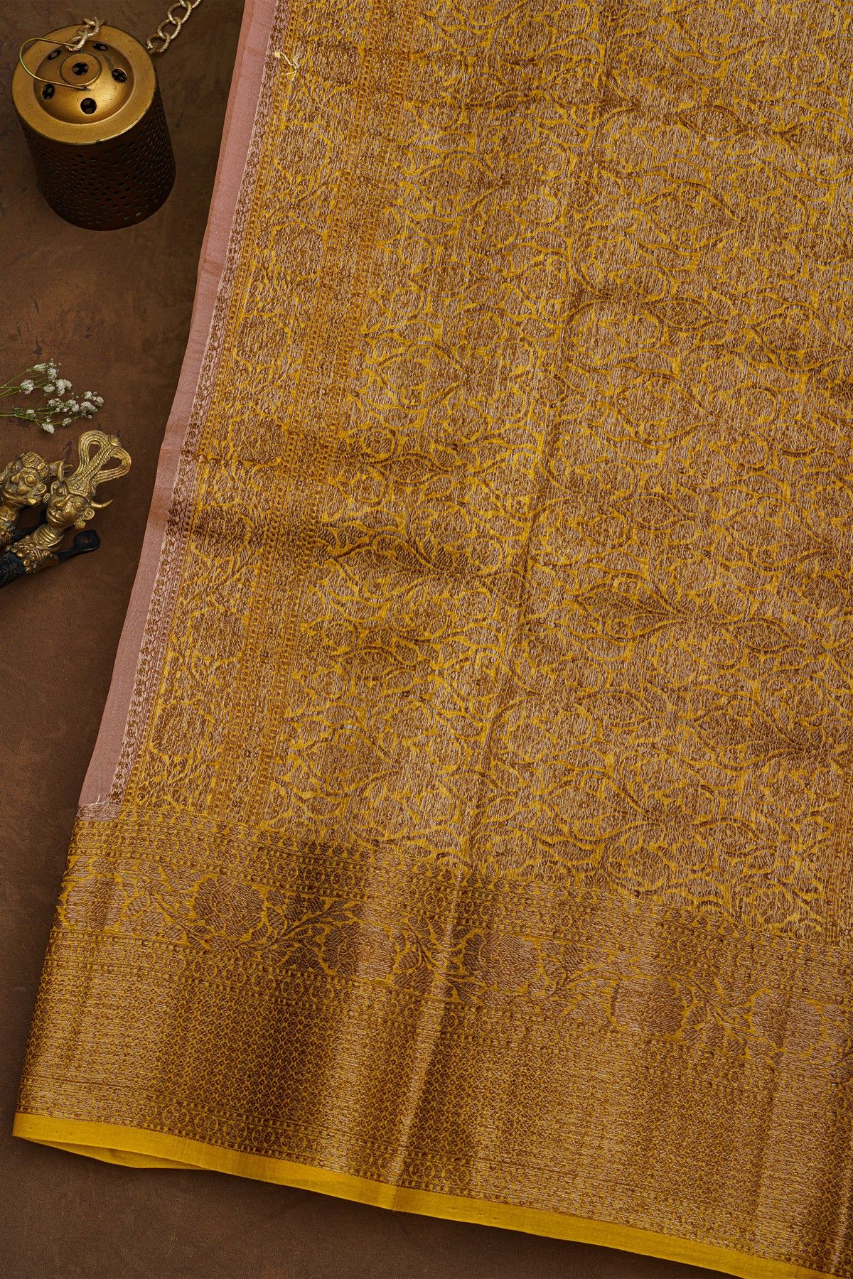 Fancy Organza Light Pink Saree With Florals And Buttis Body And Contrast Florals And Leaves Jaal Border