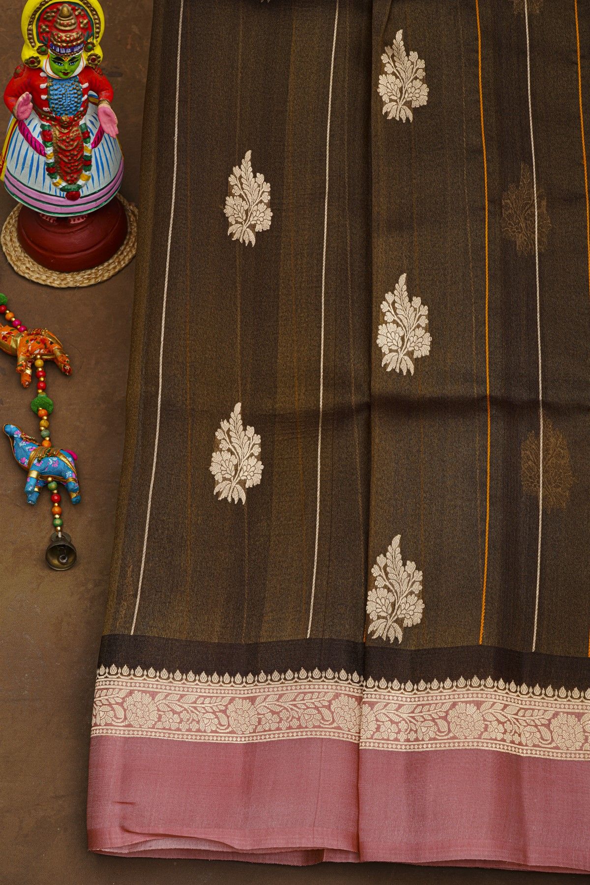 Fancy Matka Silk Dual Colour Saree With Zari Lines And Florals Body