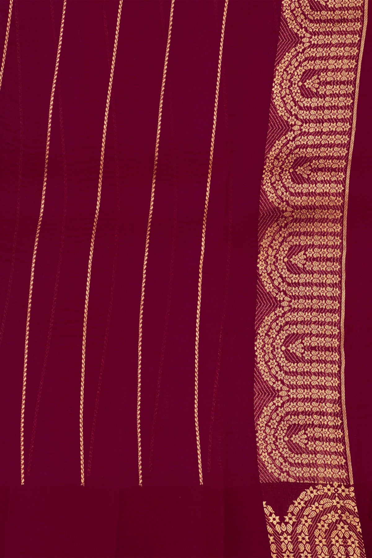 Fancy Organza Wine Saree With Florals And Leaves Body And Self Florals And Leaves Border