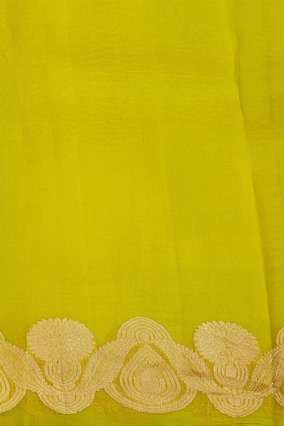 Fancy Organza Mehendi Green Saree With Florals And Buttis Body And Self Florals And Leaves Border