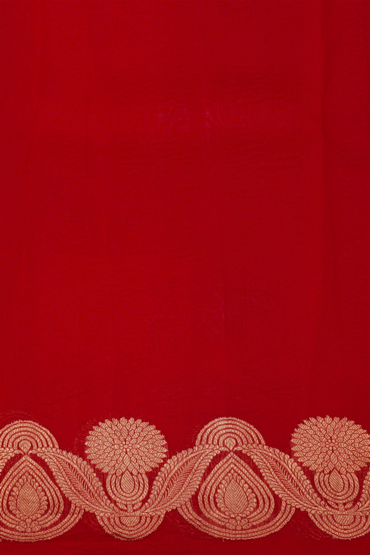 Fancy Organza Red Saree With Florals And Buttis Body And Self Florals And Leaves Border