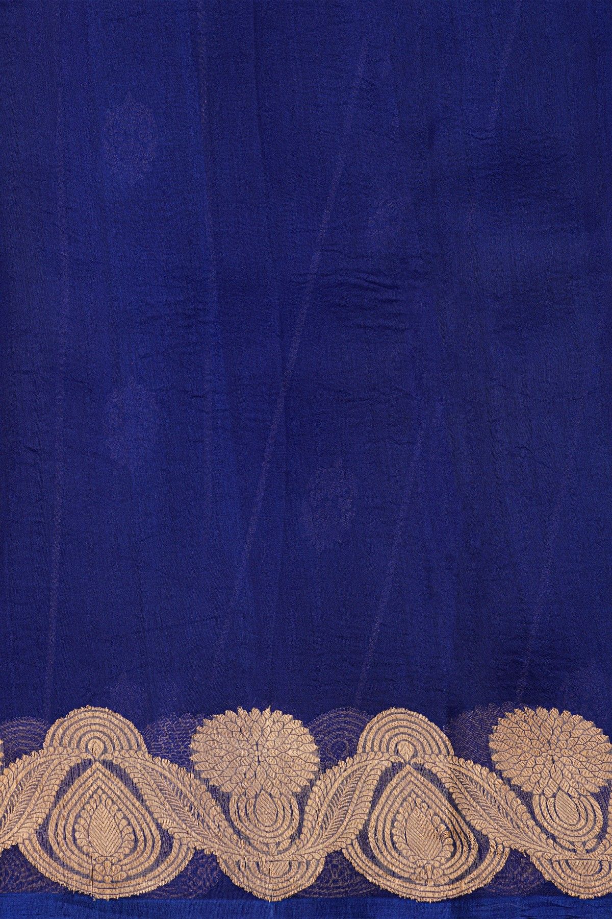 Fancy Organza Royal Blue Saree With Florals And Buttis Body And Self Florals And Leaves Border