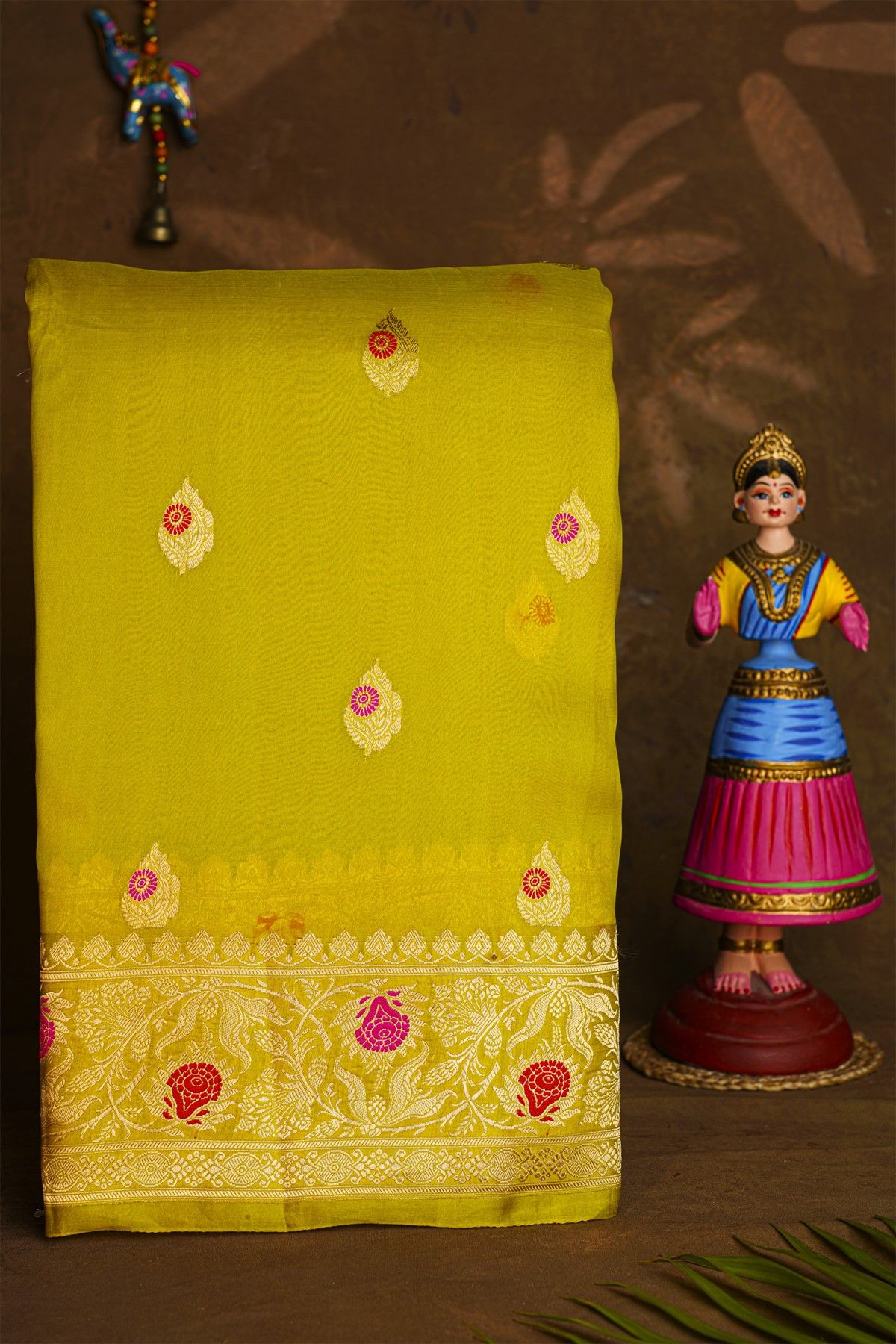 Fancy Kora Light Green Saree With Floral Buttis Body