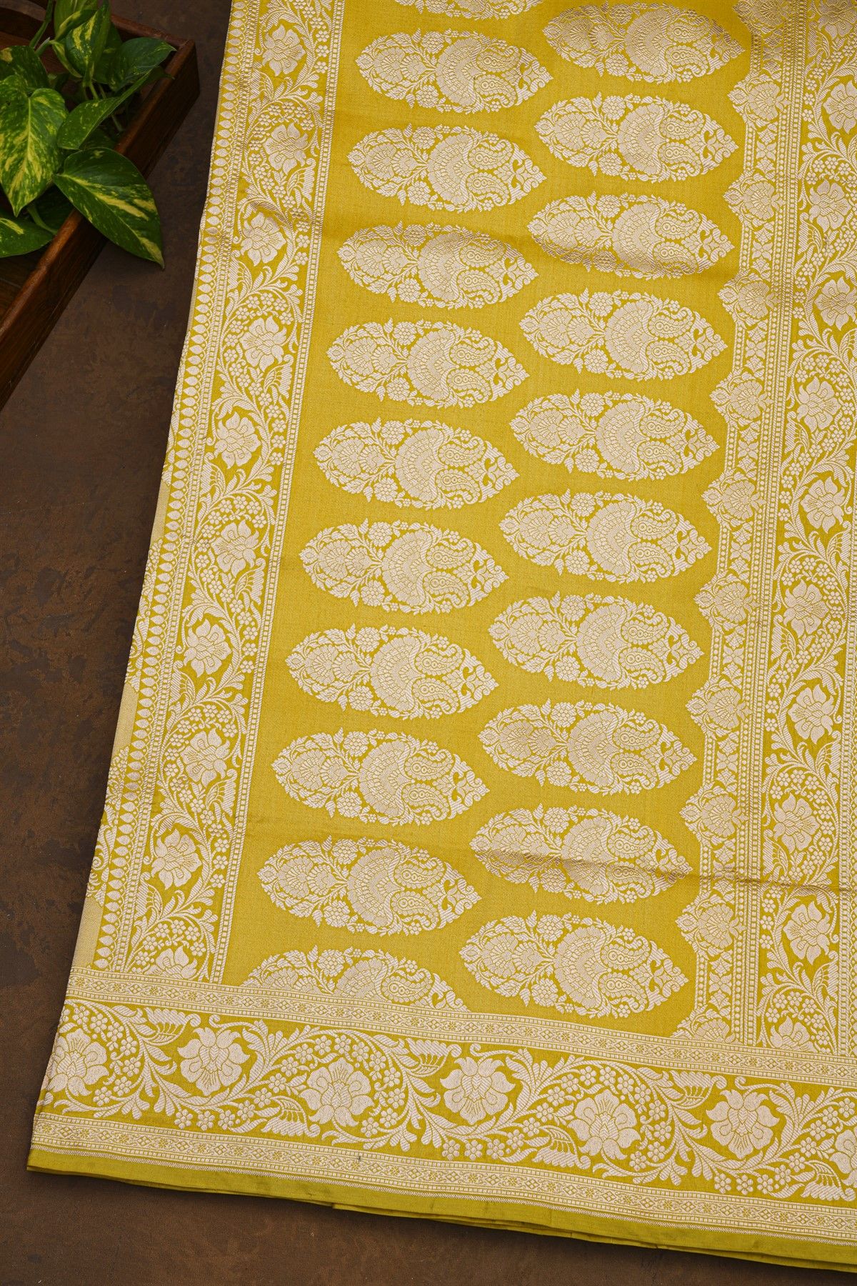 Banarasi Silk Yellow Saree With All Over Meenakari Weave