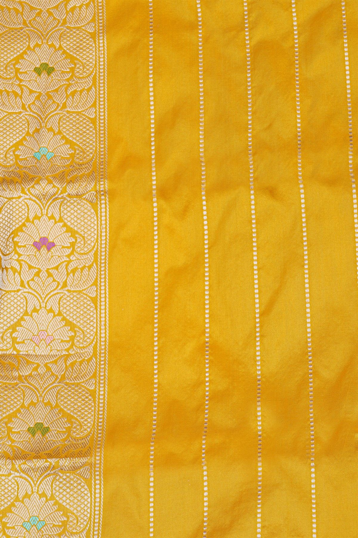 Banarasi Silk Yellow Saree With All Over Floral Jaal In Meenakari Weave