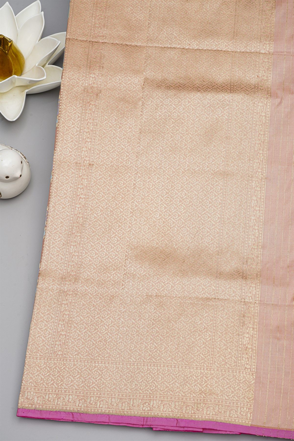 Banarasi Silk Baby Pink Saree With Florals And Leaves Body