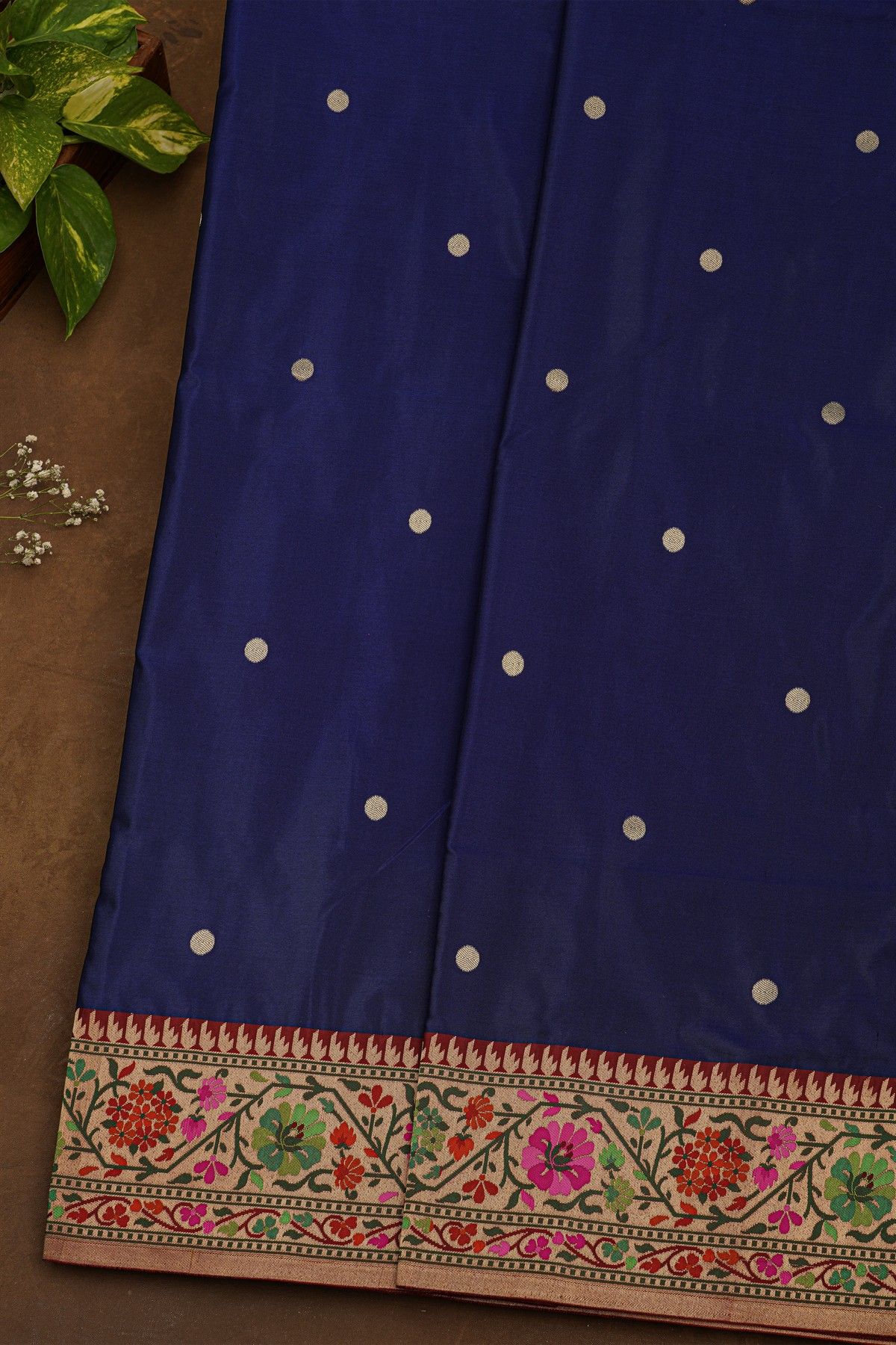 Banarasi Cotton Navy Blue Saree With Zari Buttis