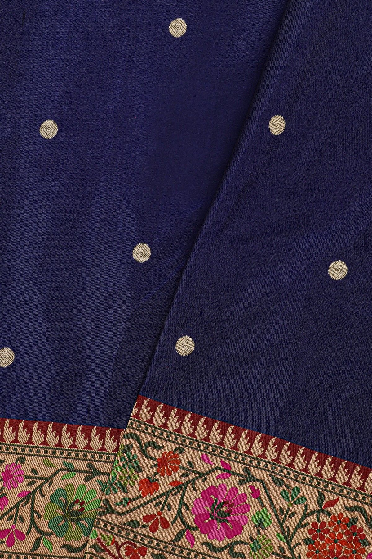 Banarasi Cotton Navy Blue Saree With Zari Buttis