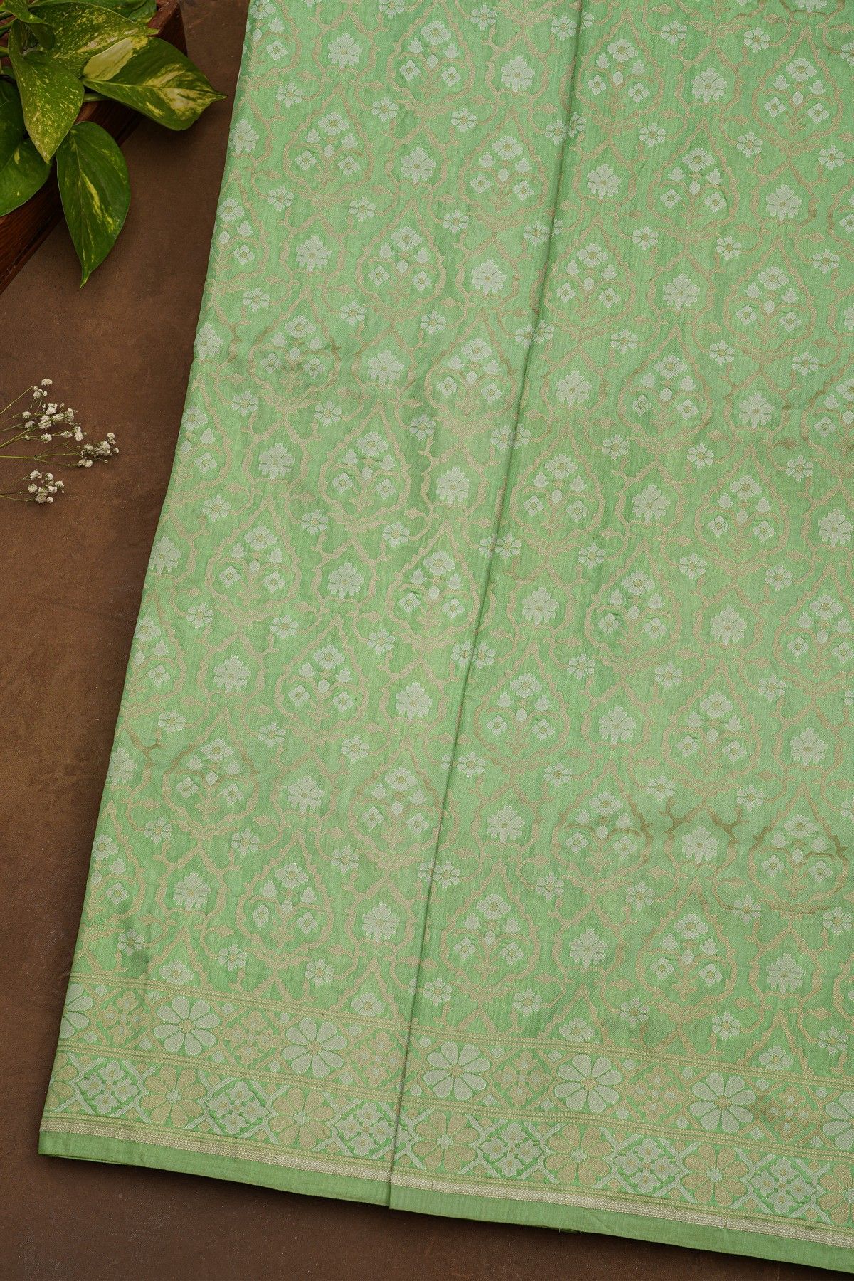 Banarasi Silk Sea Green Saree With Floral Brocade Pallu