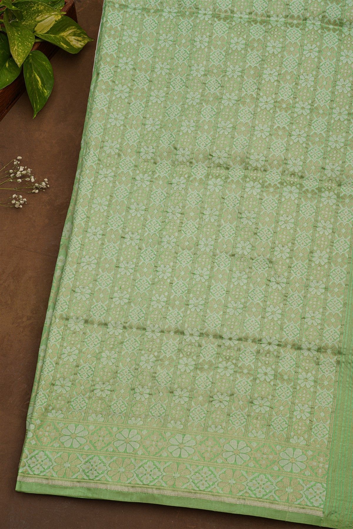 Banarasi Silk Sea Green Saree With Floral Brocade Pallu