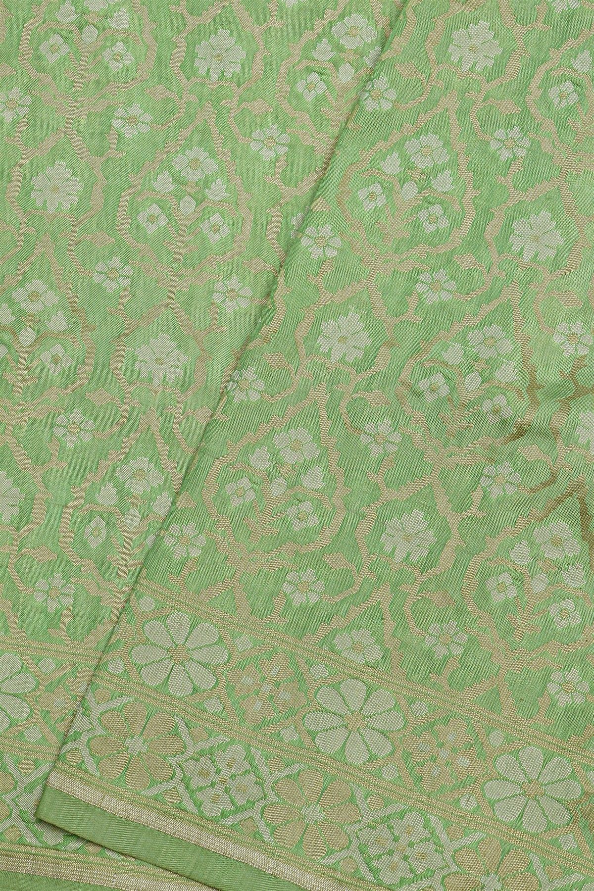 Banarasi Silk Sea Green Saree With Floral Brocade Pallu