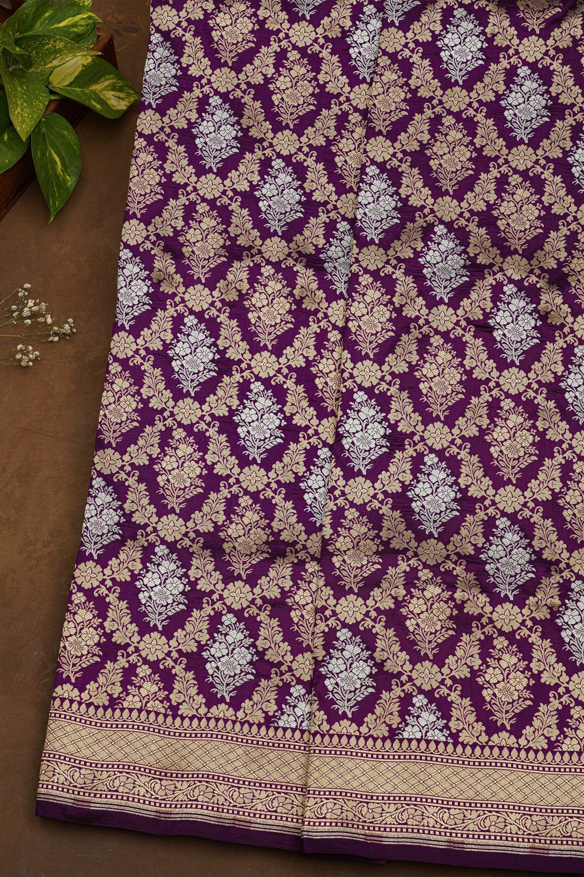 Banarasi Silk Purple Saree With Floral Brocade Pallu