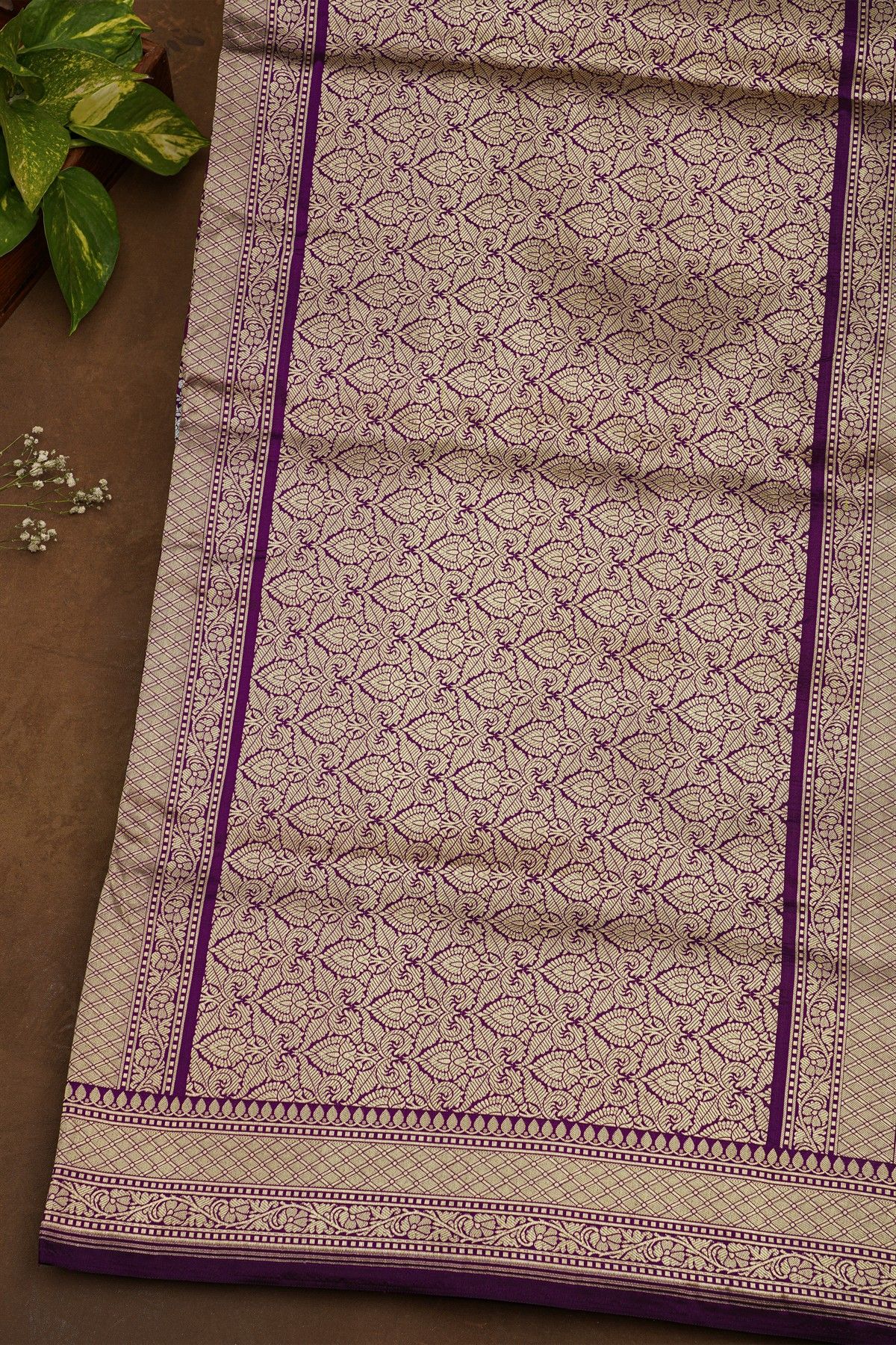 Banarasi Silk Purple Saree With Floral Brocade Pallu