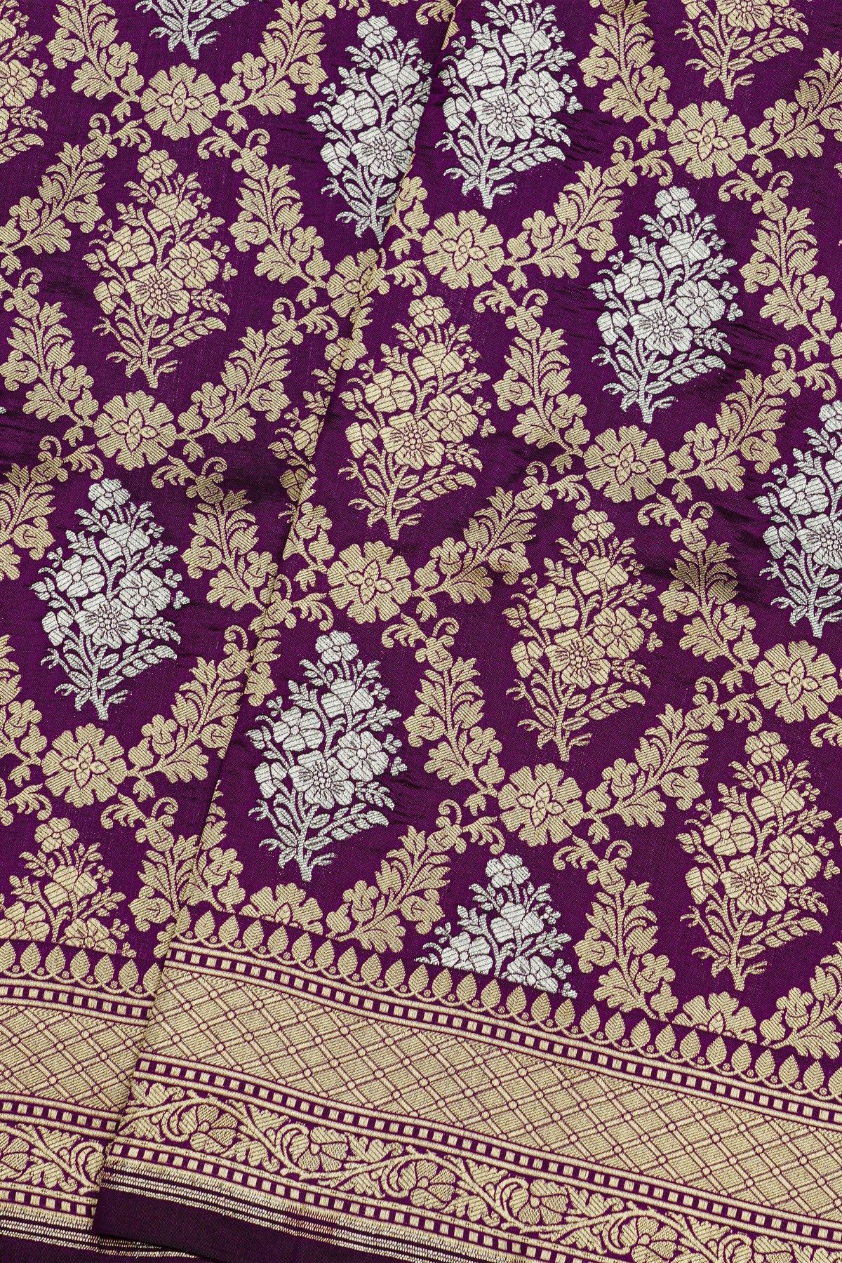 Banarasi Silk Purple Saree With Floral Brocade Pallu