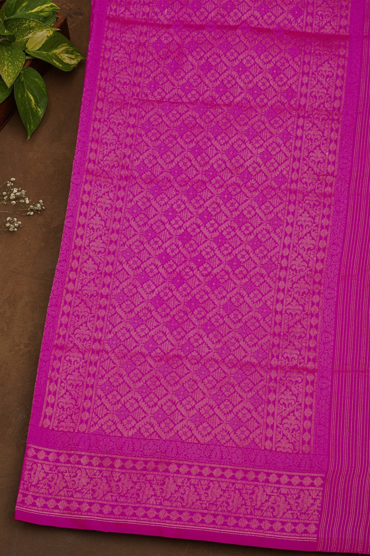 Banarasi Silk Magenta Saree With Floral Brocade Pallu