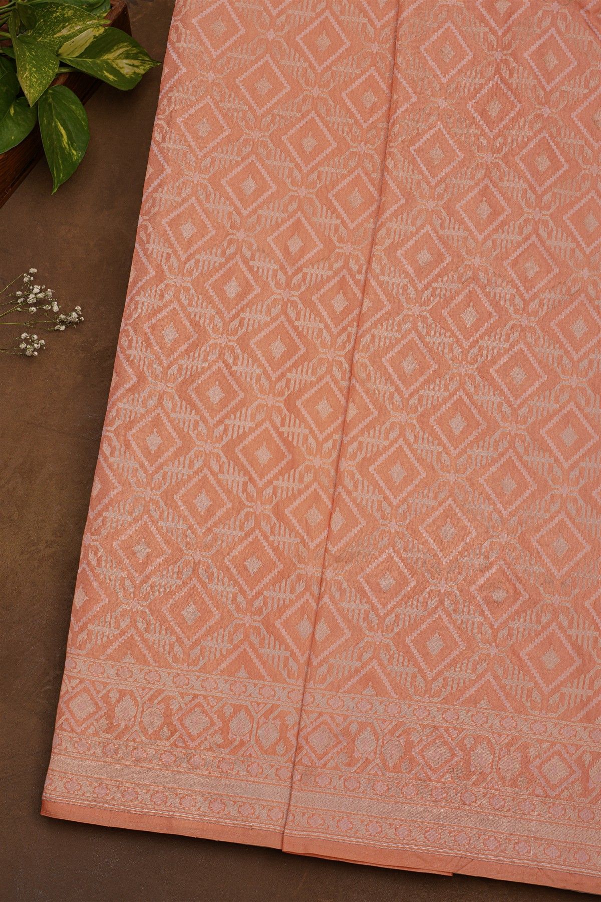 Banarasi Silk Peach Saree With Floral Brocade Palluu