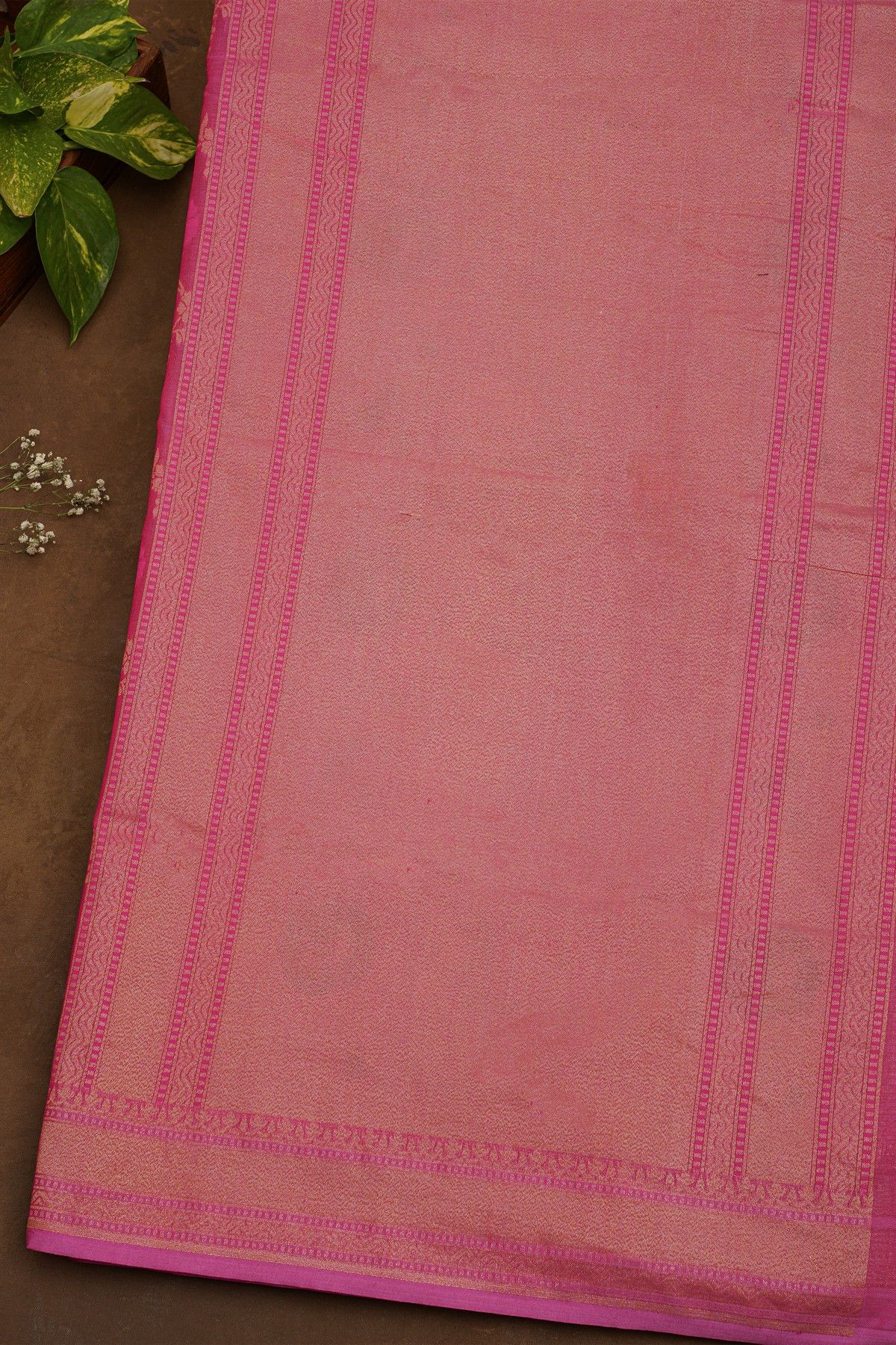Banarasi Cotton Pink Saree With Kaddi Work border