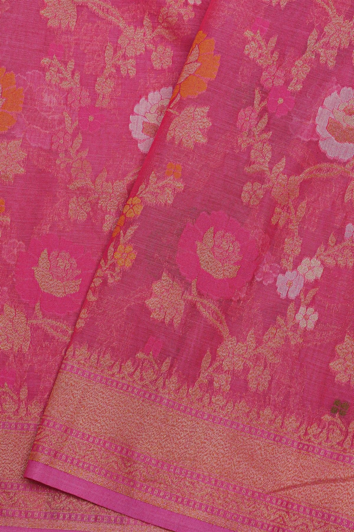 Banarasi Cotton Pink Saree With Kaddi Work border