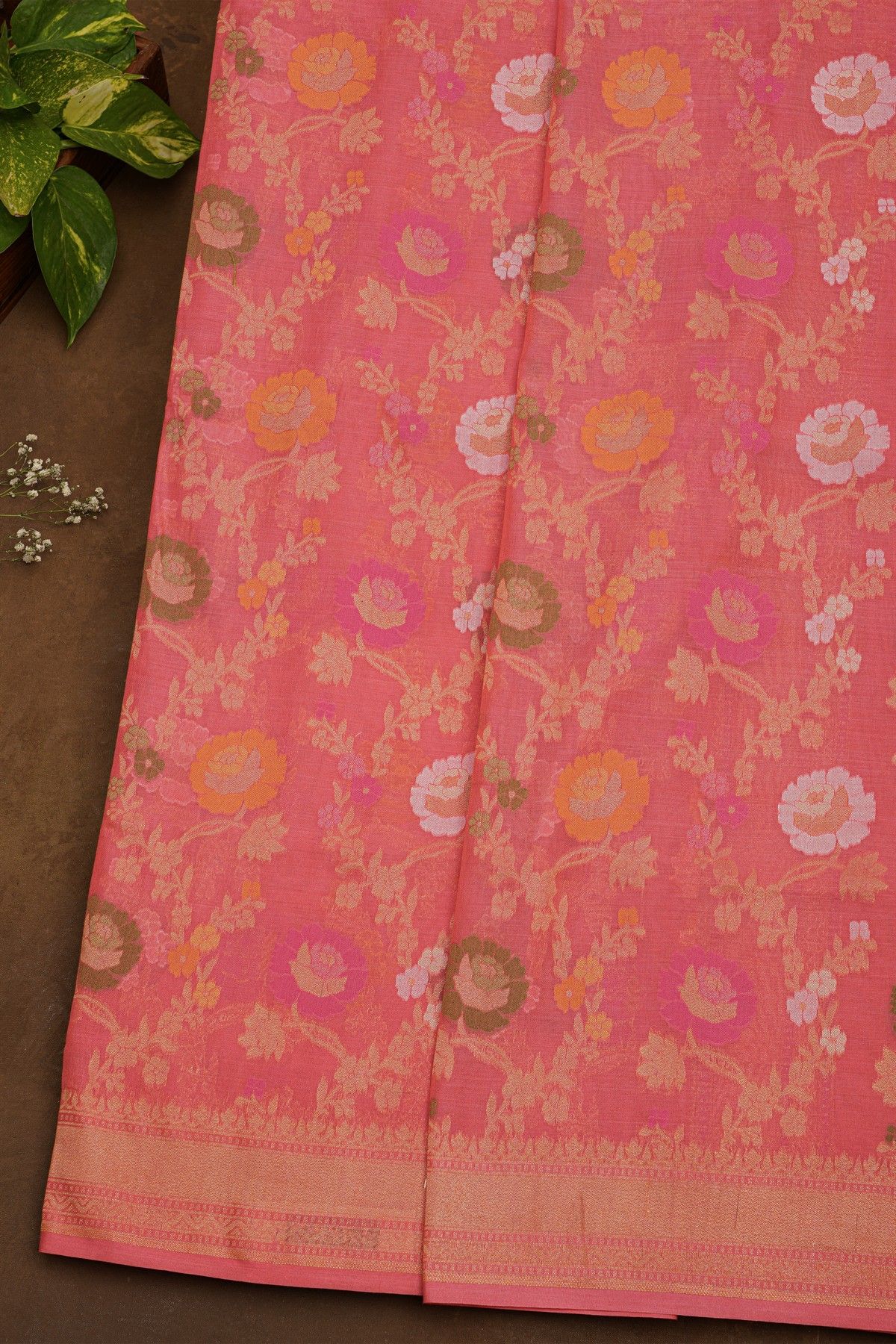 Banarasi Cotton Dual Colour Saree With Kaddi Work Border