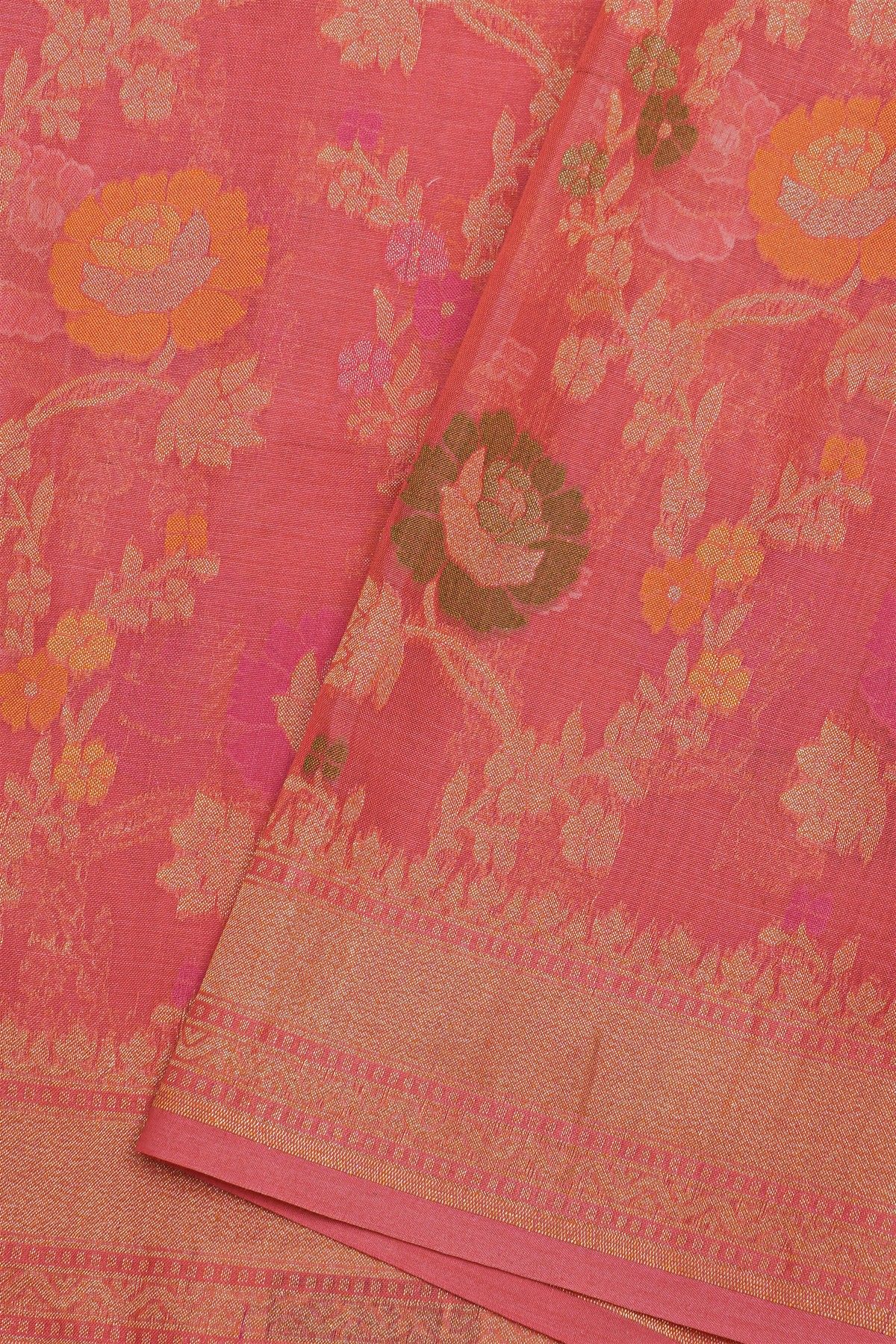 Banarasi Cotton Dual Colour Saree With Kaddi Work Border