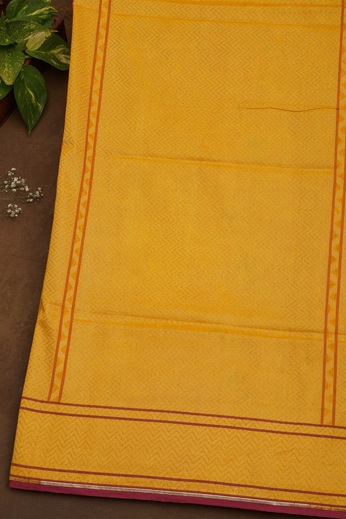 Banarasi Cotton Orange Florals And Leaves Self Border Saree