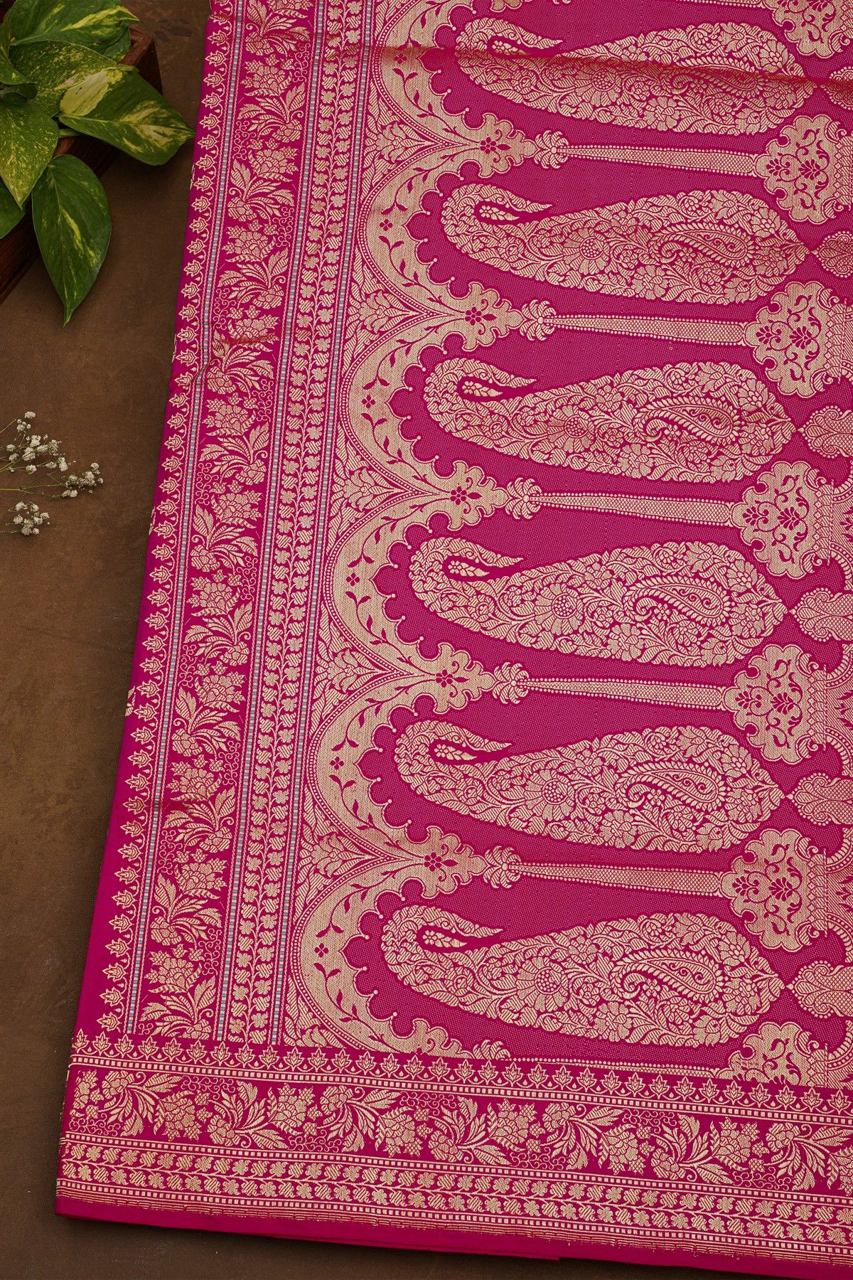 Banarasi Silk Magenta Saree with Meenakari Floral Jaal & Zari Border