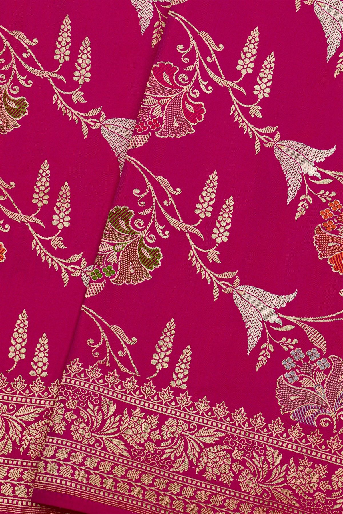 Banarasi Silk Magenta Saree with Meenakari Floral Jaal & Zari Border