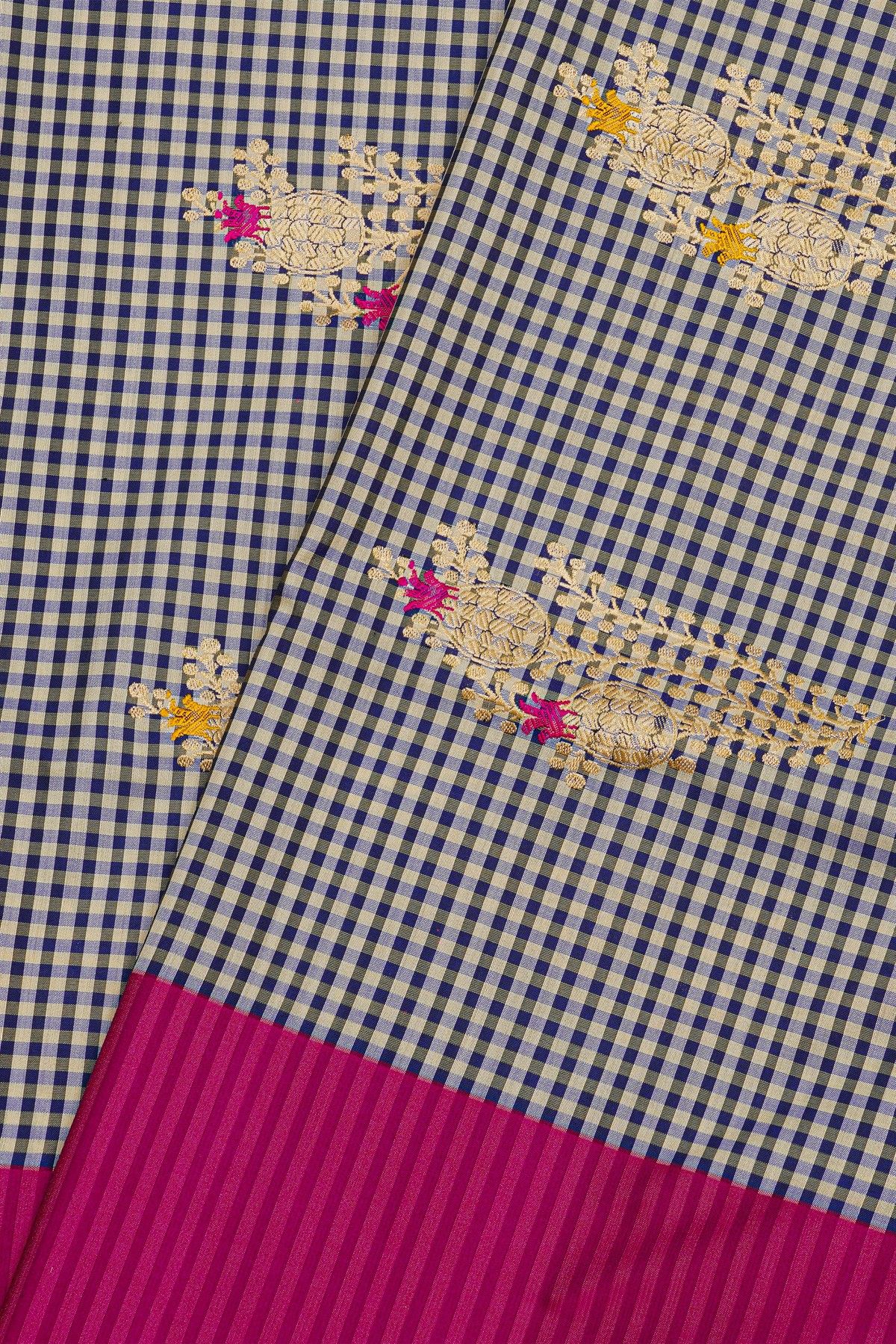 Banarasi Silk Multi-Colour Saree With Checks and Florals In Meenakari